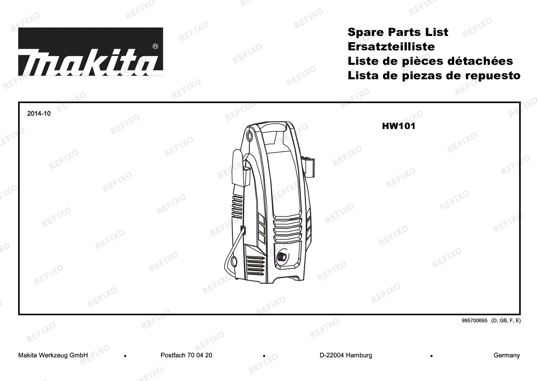 Деталировка MAKITA HW101 — схема запчастей в разборе