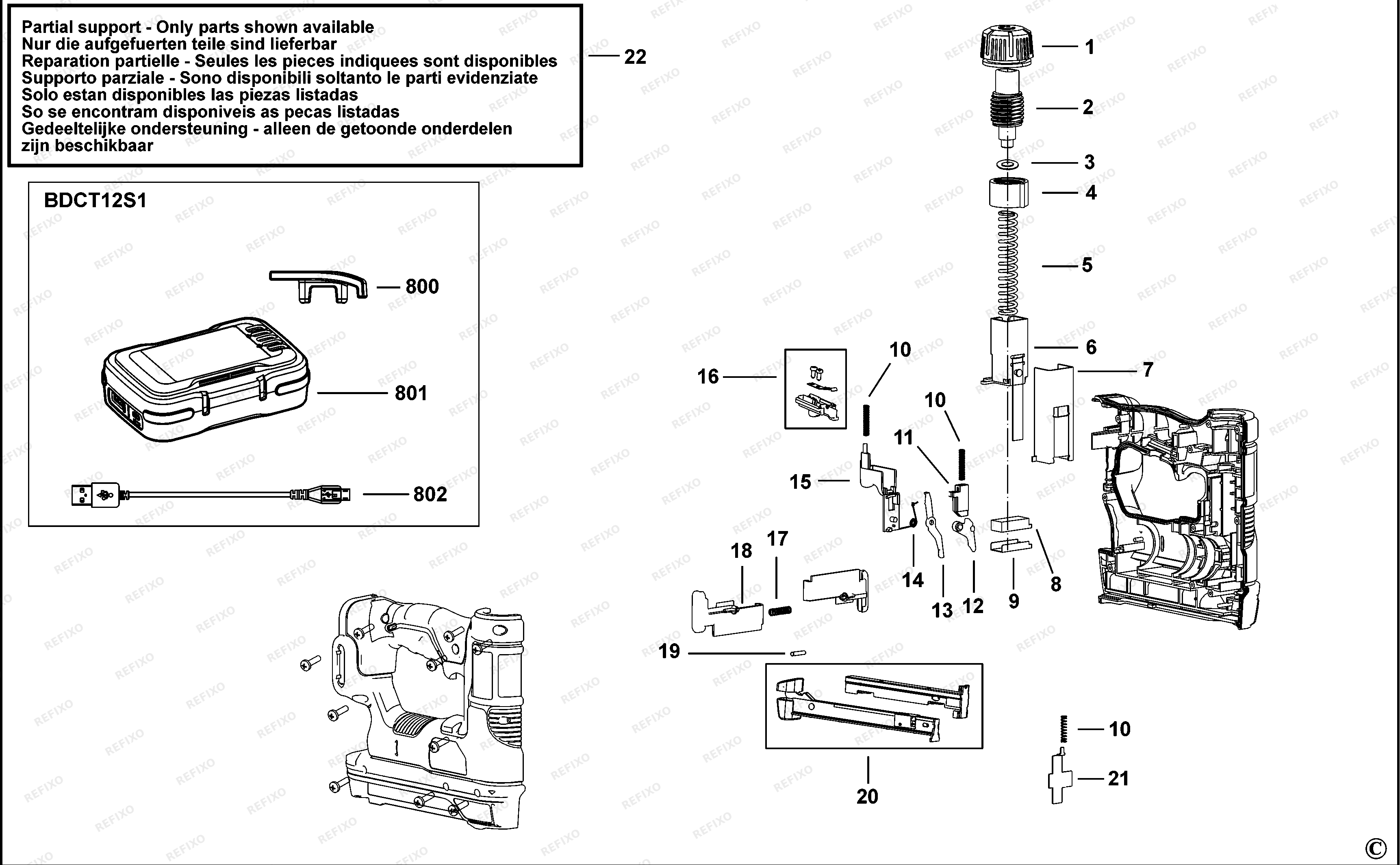 Black&Decker СКОБОЗАБИВАТЕЛЬ BDCT12 — схема запчастей