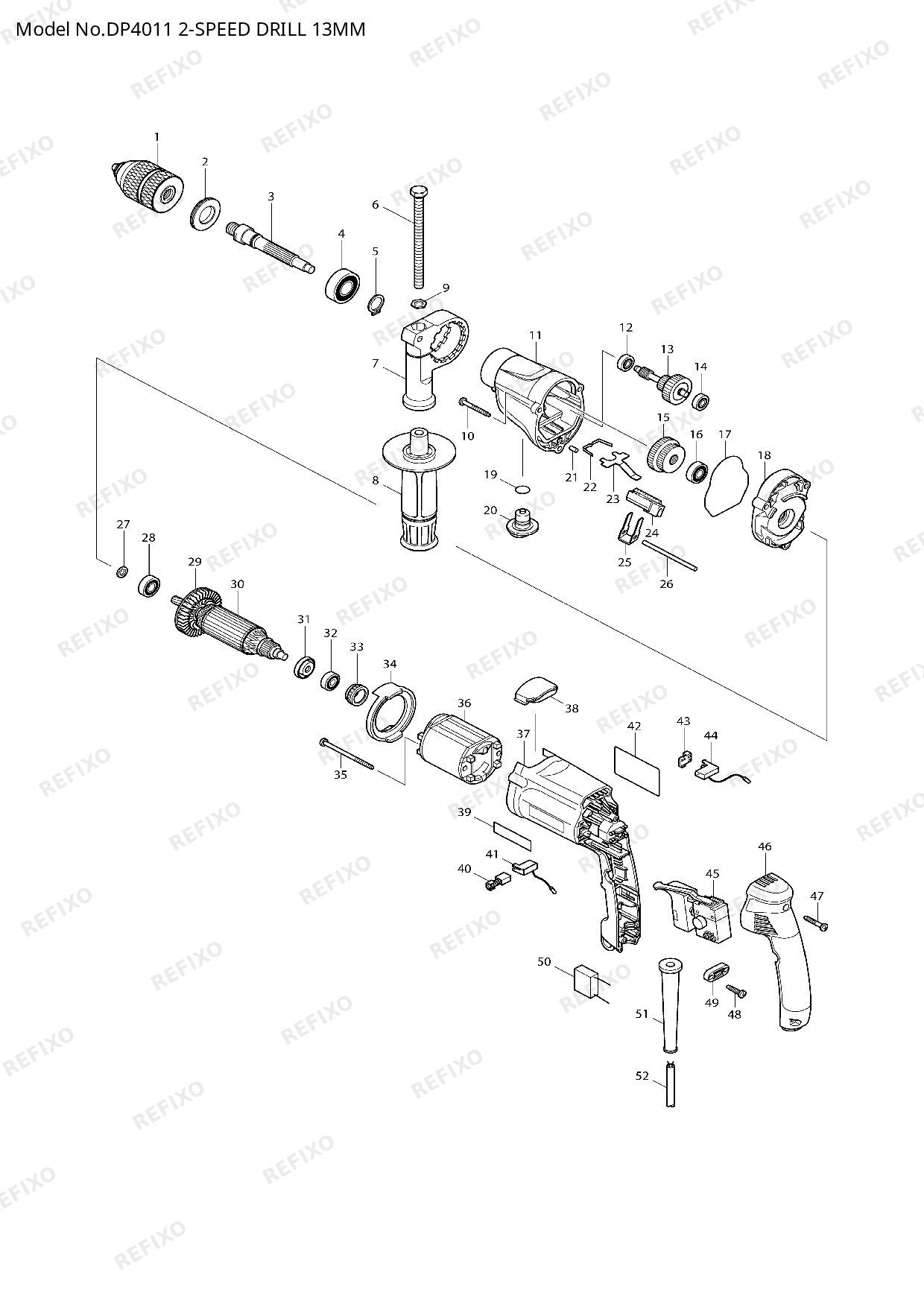 Деталировка MAKITA DP4011 — схема запчастей в разборе