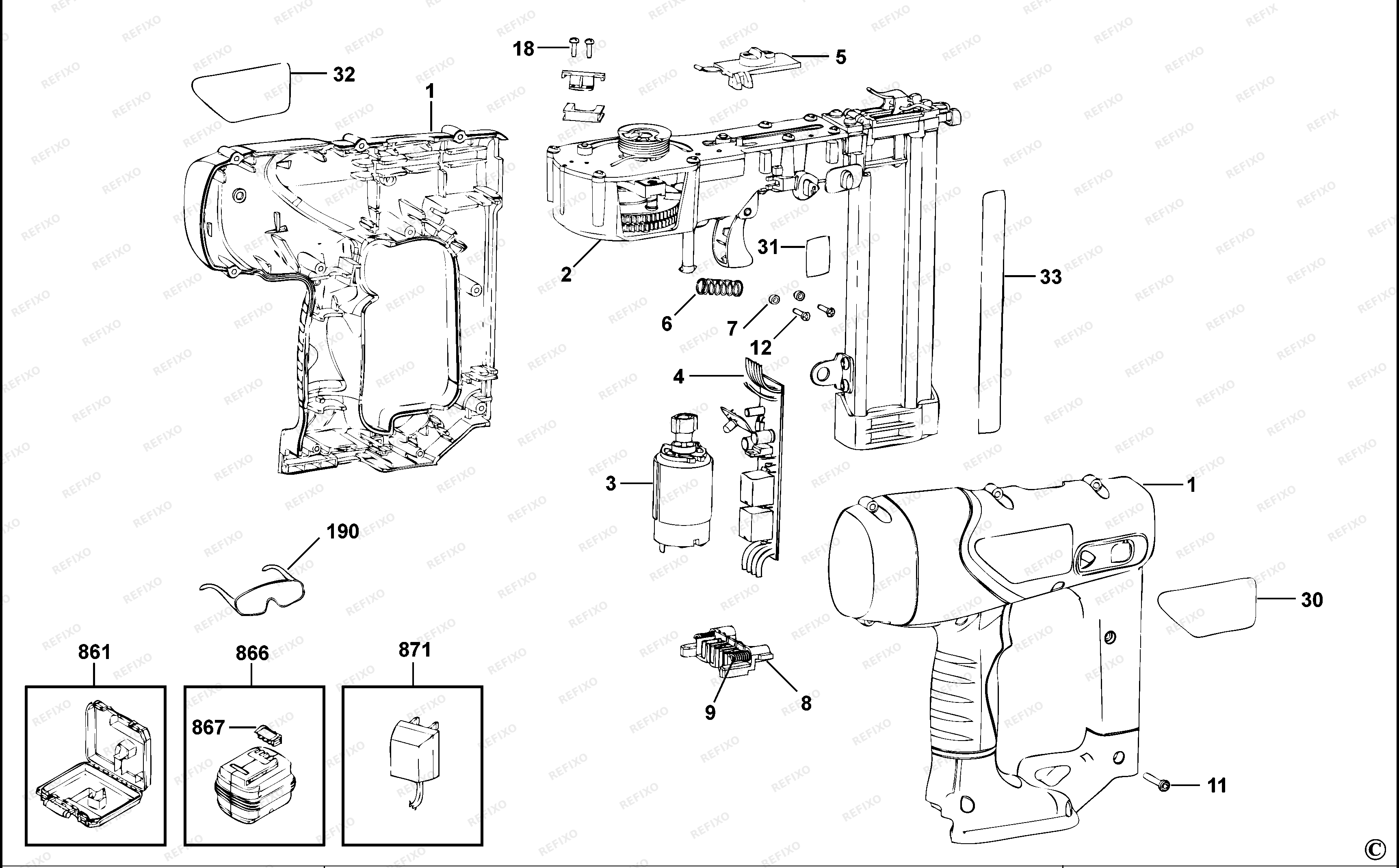 Black&Decker ГВОЗДЕЗАБИВАТЕЛЬ BDBN1202 — схема запчастей