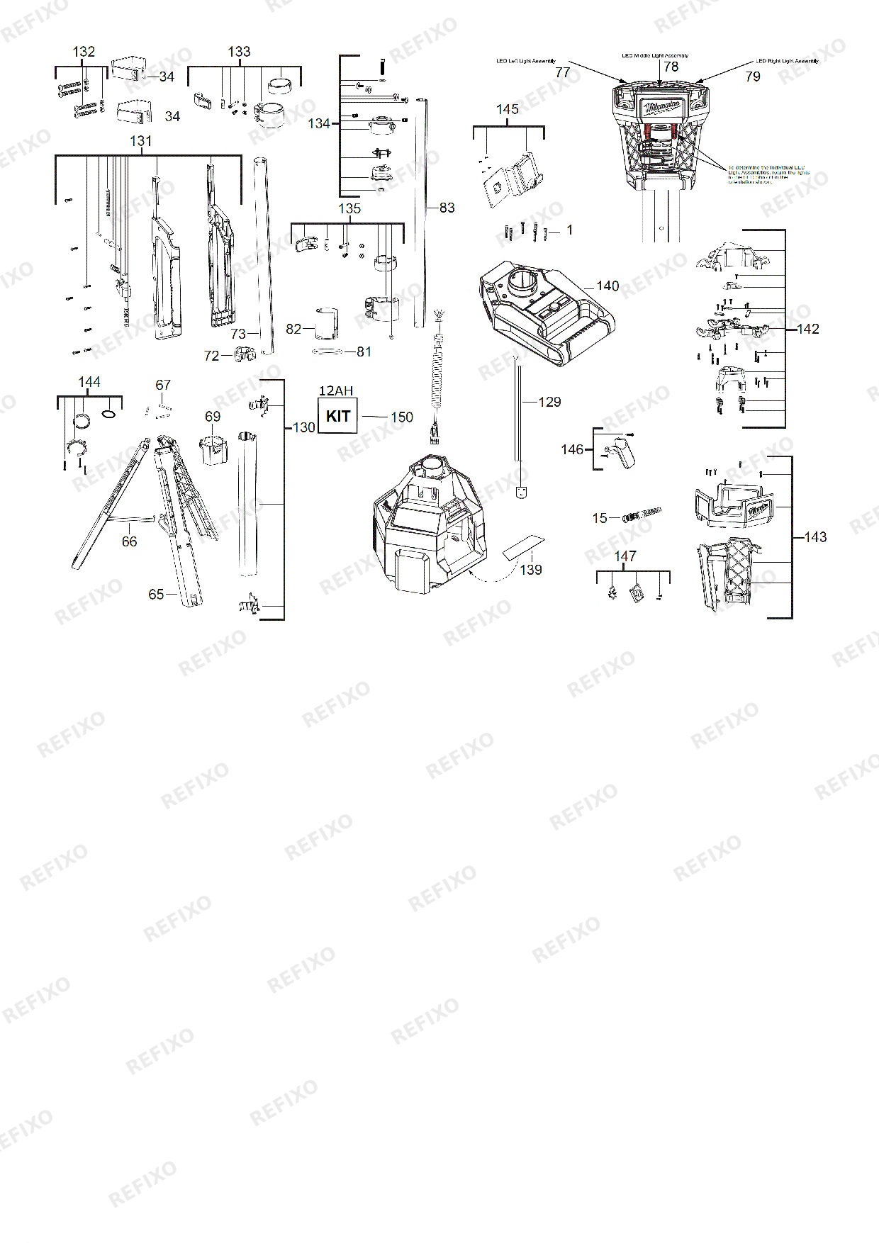 Деталировка MILWAUKEE M18HSAL 0 4933451392 4000456876 — схема запчастей в разборе