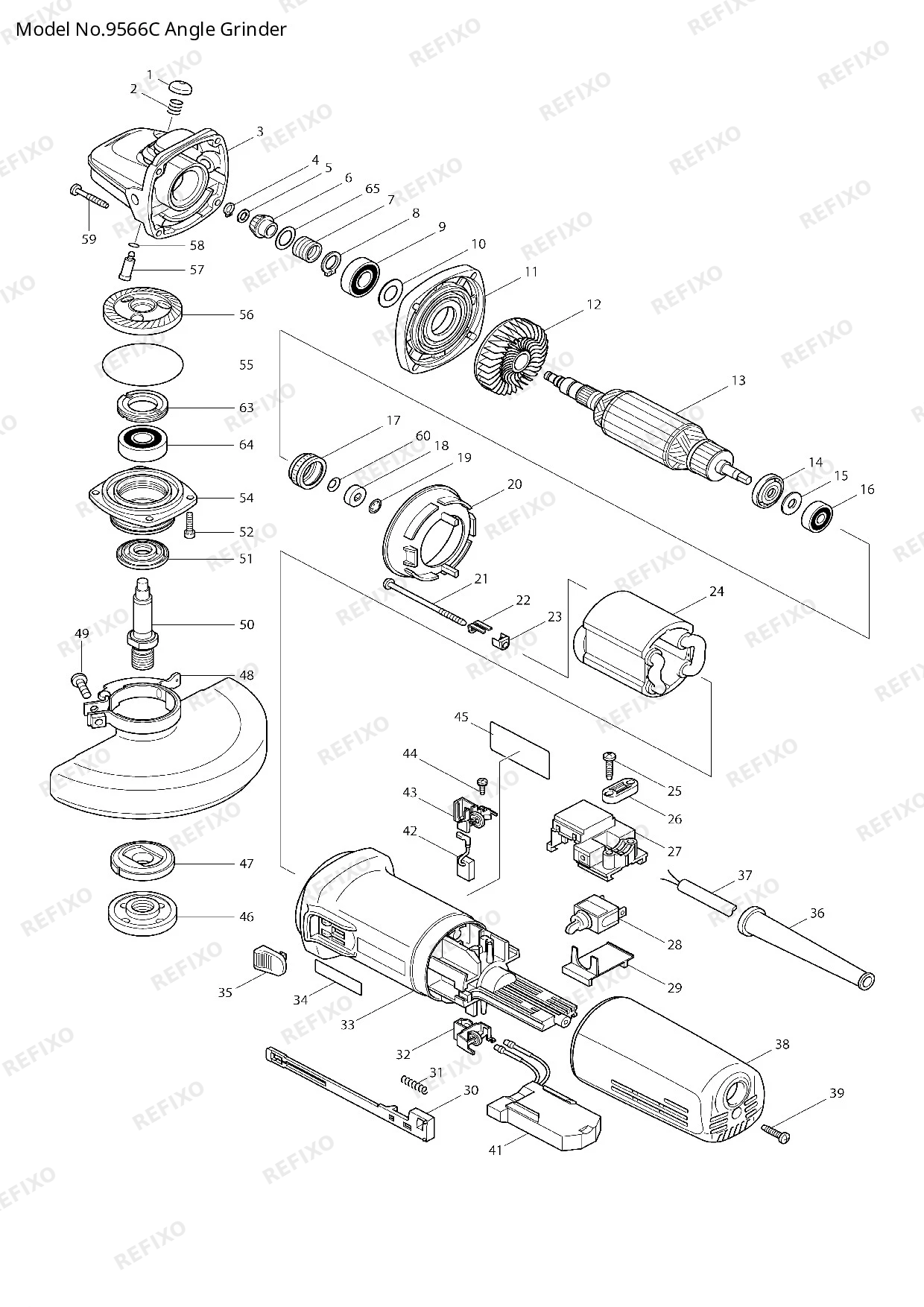 Деталировка MAKITA 9566C — схема запчастей в разборе