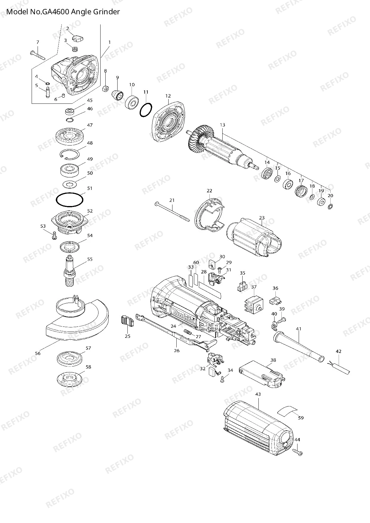 Деталировка MAKITA GA4600 — схема запчастей в разборе