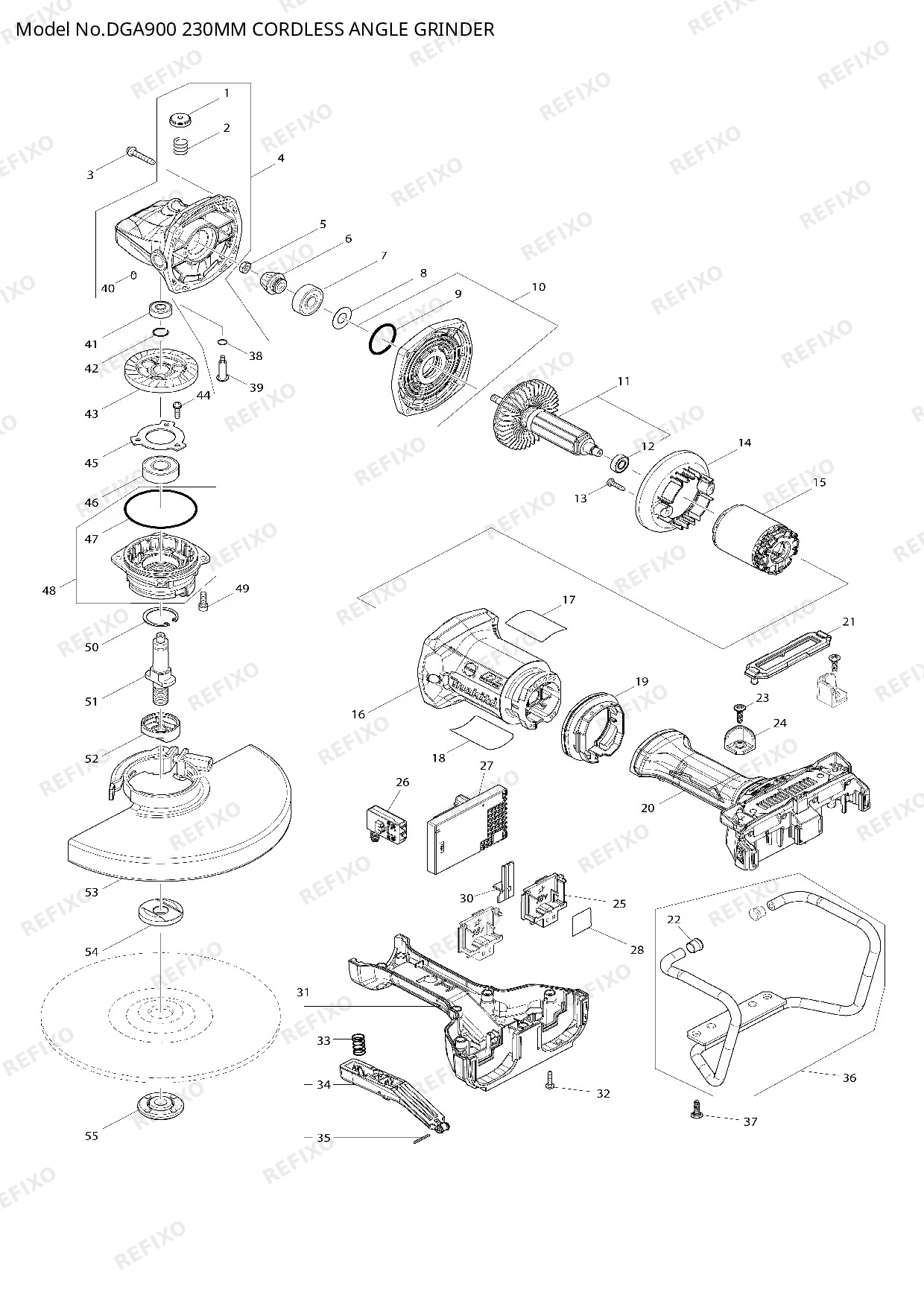Деталировка MAKITA DGA900 — схема запчастей в разборе