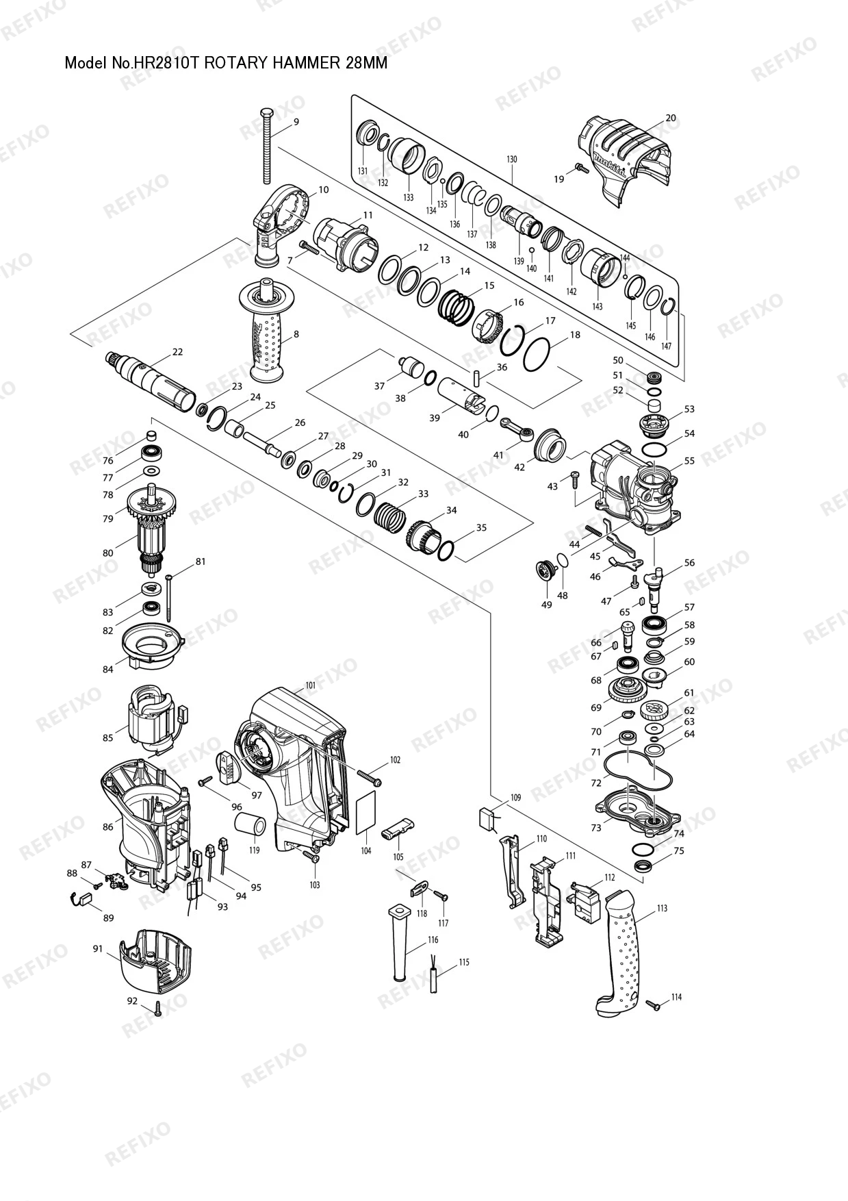 Деталировка MAKITA HR2810T — схема запчастей в разборе