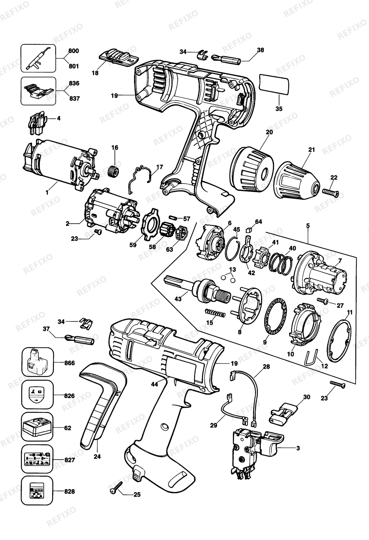 Деталировка DeWalt DW997K-QW TYPE 3 аккумуляторный - дрель DW997K-QW DW997K — схема запчастей в разборе