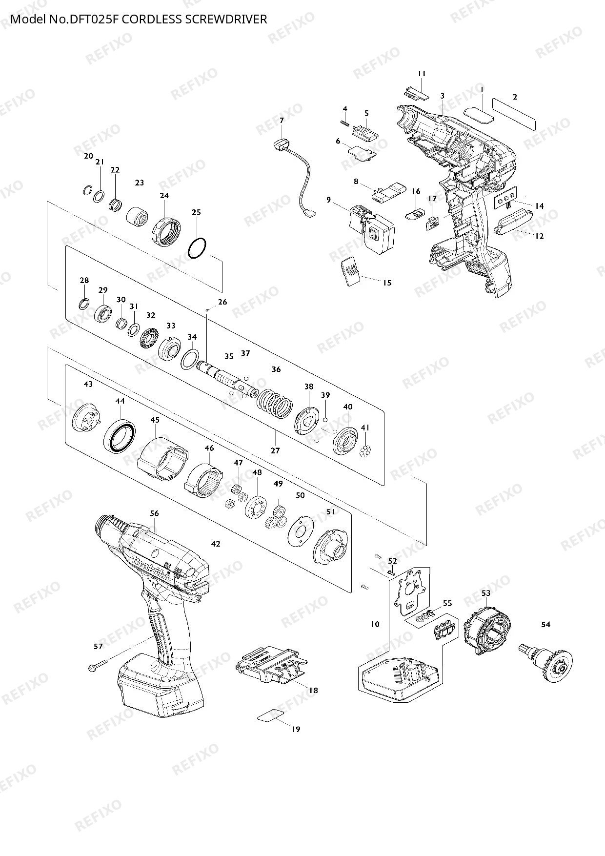 Деталировка MAKITA DFT025F — схема запчастей в разборе