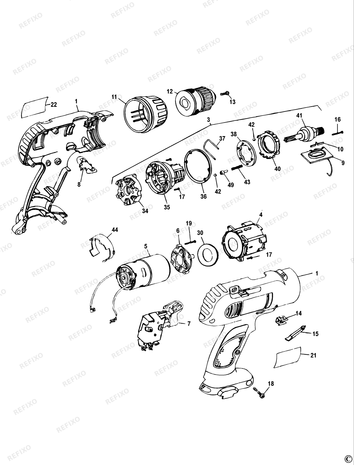 Деталировка DeWalt DW953K-QW TYPE 5 аккумуляторный - дрель DW953K-QW DW953K — схема запчастей в разборе