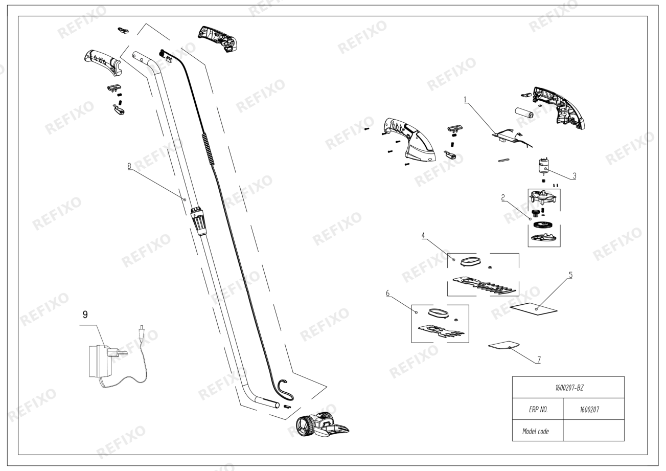 Деталировка Greenworks 1600207 GW 3.6V Shear Shrubber — схема запчастей в разборе