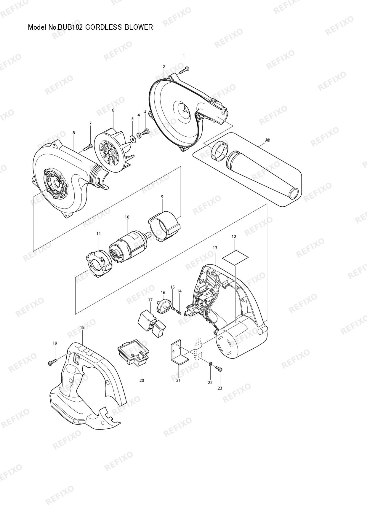 Деталировка MAKITA BUB182 — схема запчастей в разборе