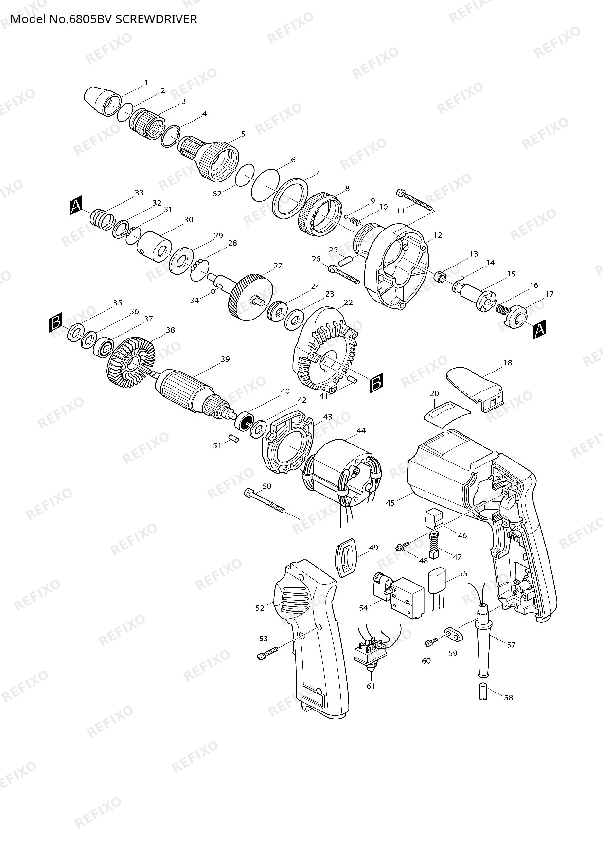 Деталировка MAKITA 6805BV — схема запчастей в разборе