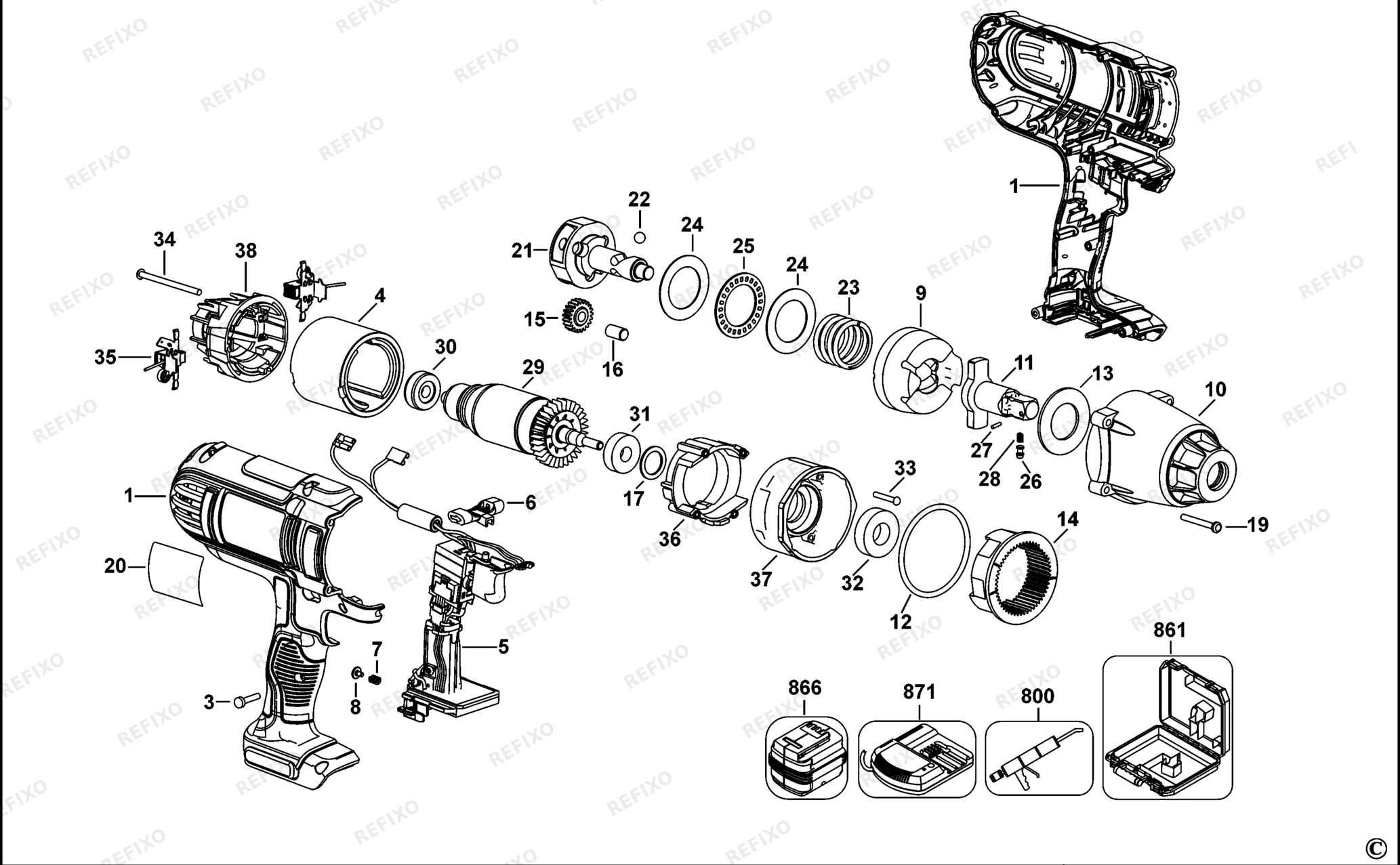 Деталировка DeWalt DCF889-QW TYPE 1 SCHLAGSCHRAUBENSCHL. DCF889-QW DCF889 — схема запчастей в разборе