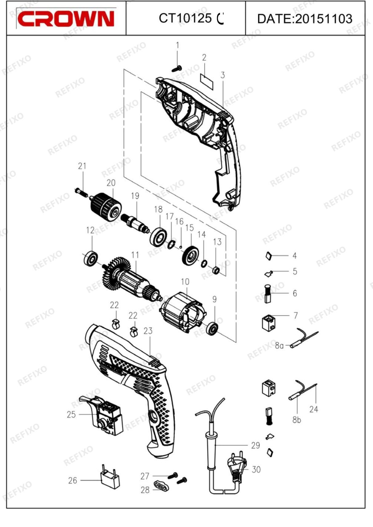 Деталировка CROWN CT10125C — схема запчастей в разборе
