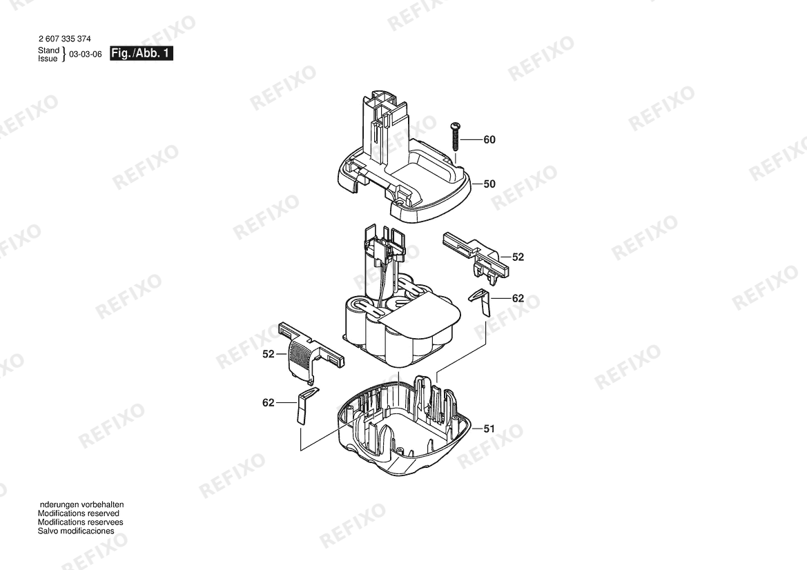 Деталировка Bosch Аккумуляторный -Paket аккумуляторный -Paket | 12 V (2 607 335 374) — схема запчастей в разборе