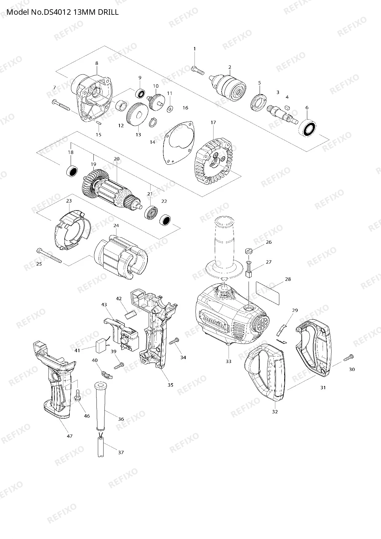 Деталировка MAKITA DS4012 — схема запчастей в разборе