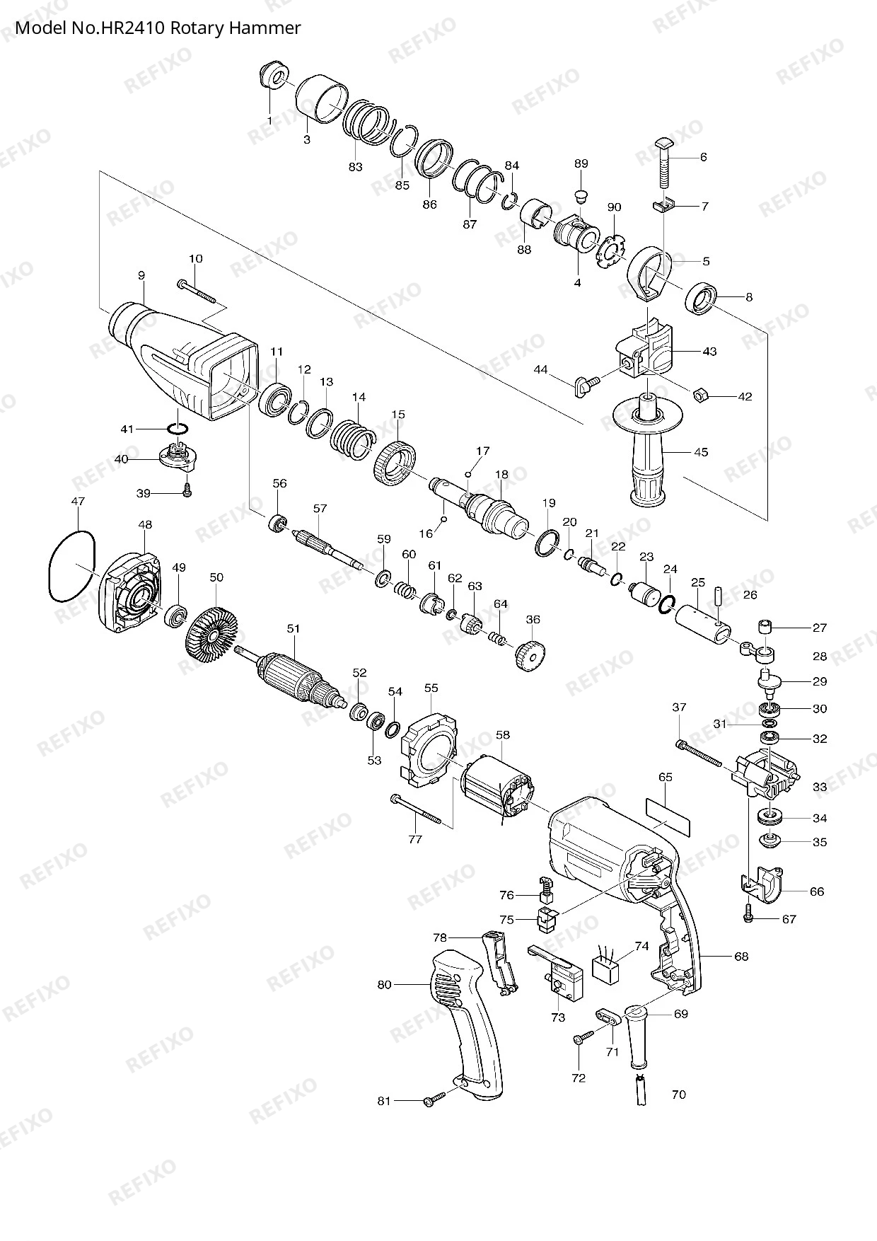 Деталировка MAKITA HR2410 — схема запчастей в разборе