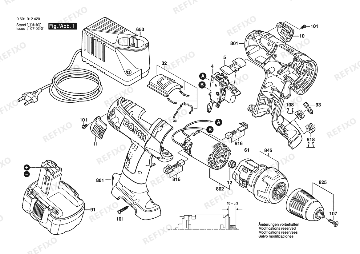 Деталировка Bosch Аккумуляторный -Mittelgriffschrauber GSR 14,4 VE-2 | 14.4 V | 001 - EU (0 601 912 420) — схема запчастей в разборе
