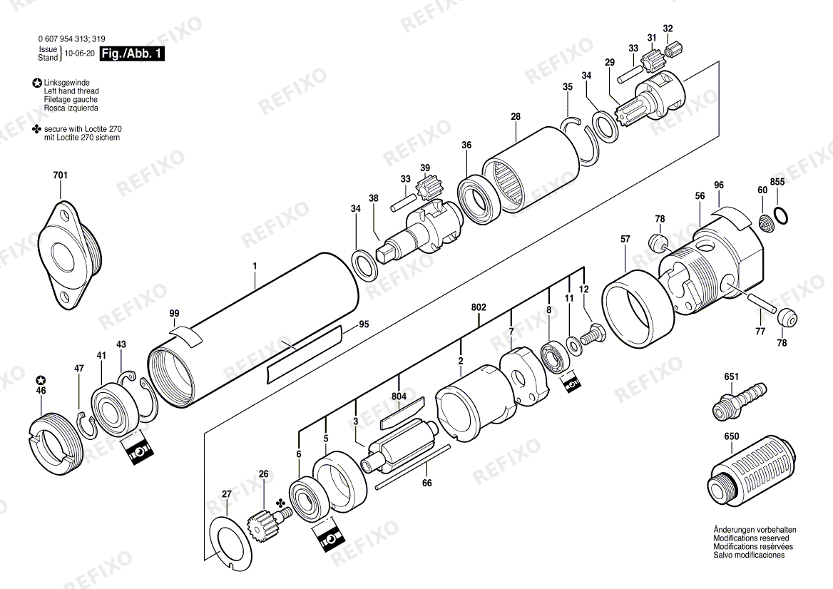 Деталировка Bosch Einbaumotor 120 WATT-SERIE (0 607 954 319) — схема запчастей в разборе