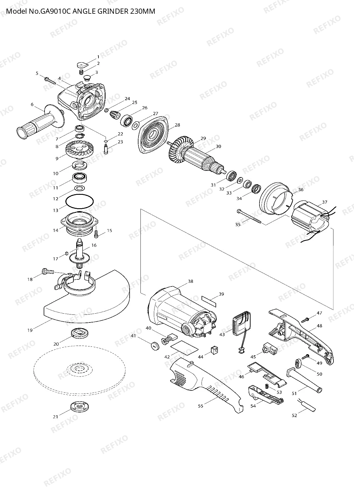 Деталировка MAKITA GA9010C — схема запчастей в разборе