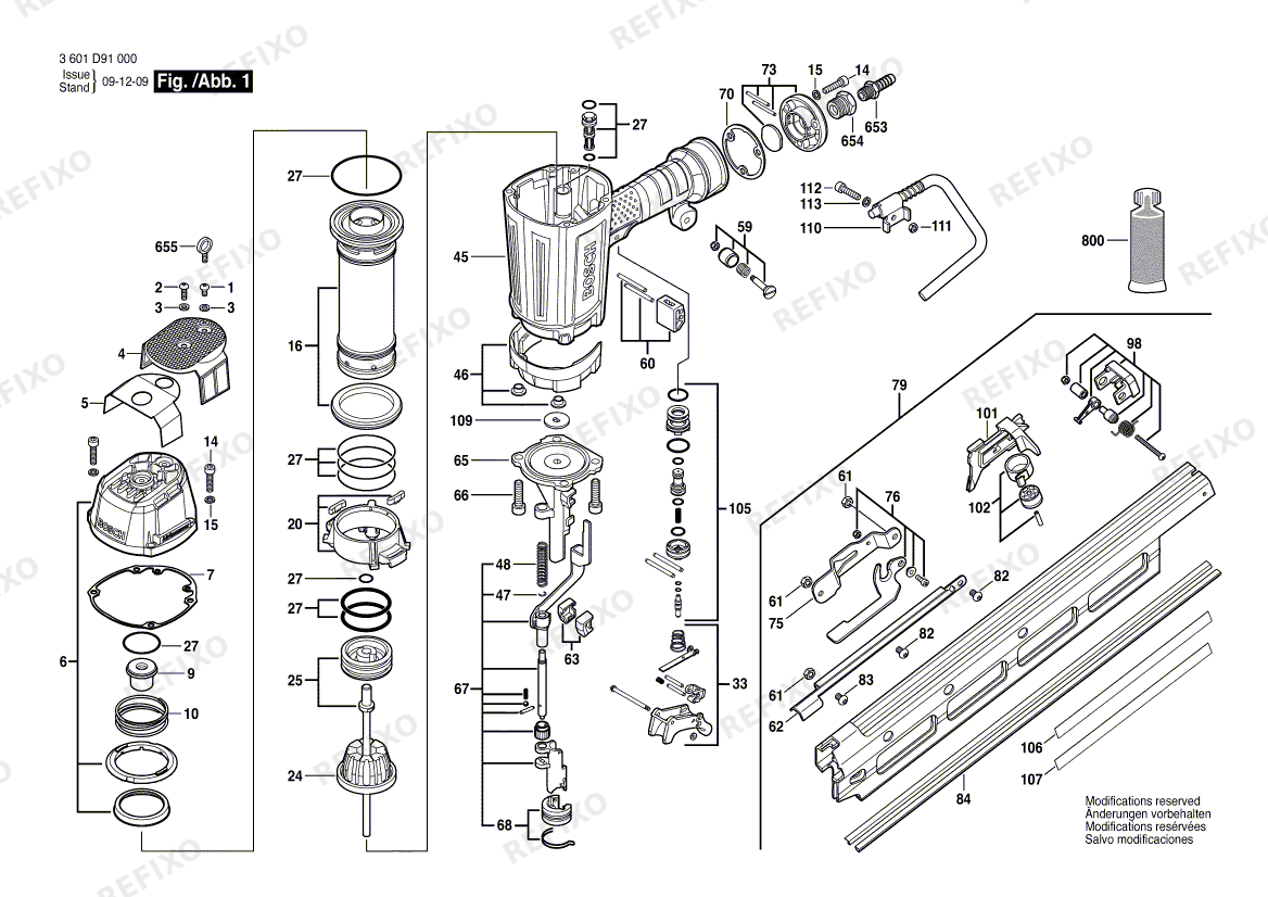 Деталировка Bosch Druckluftnagler GSN 90-21 RK (3 601 D91 000) — схема запчастей в разборе