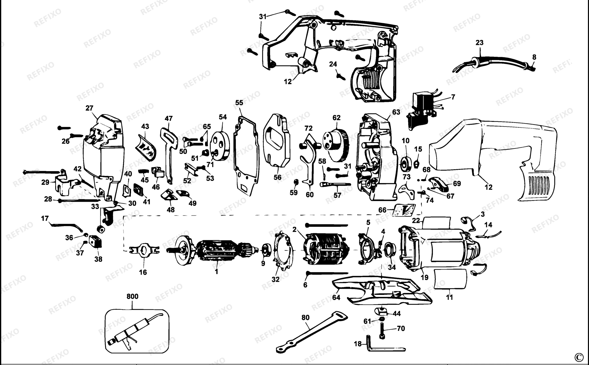 Деталировка DeWalt DW318-LX TYPE 1 лобзик DW318-LX DW318 — схема запчастей в разборе