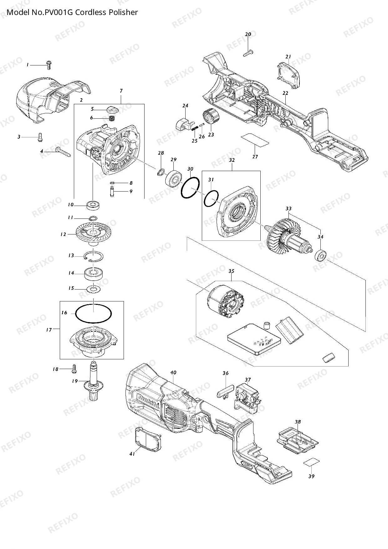 Деталировка MAKITA PV001G — схема запчастей в разборе