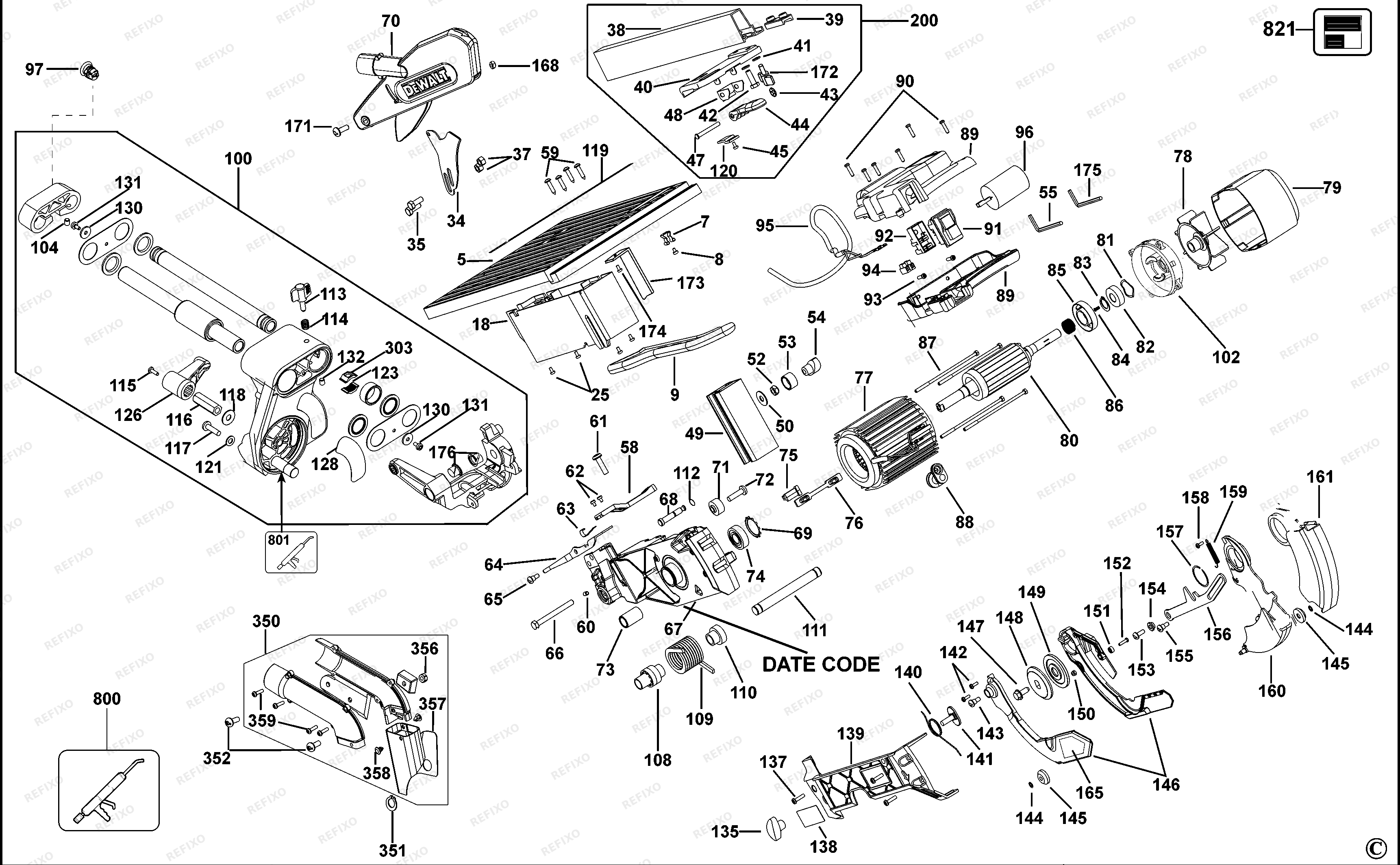 Деталировка DeWalt D27111 — схема запчастей в разборе