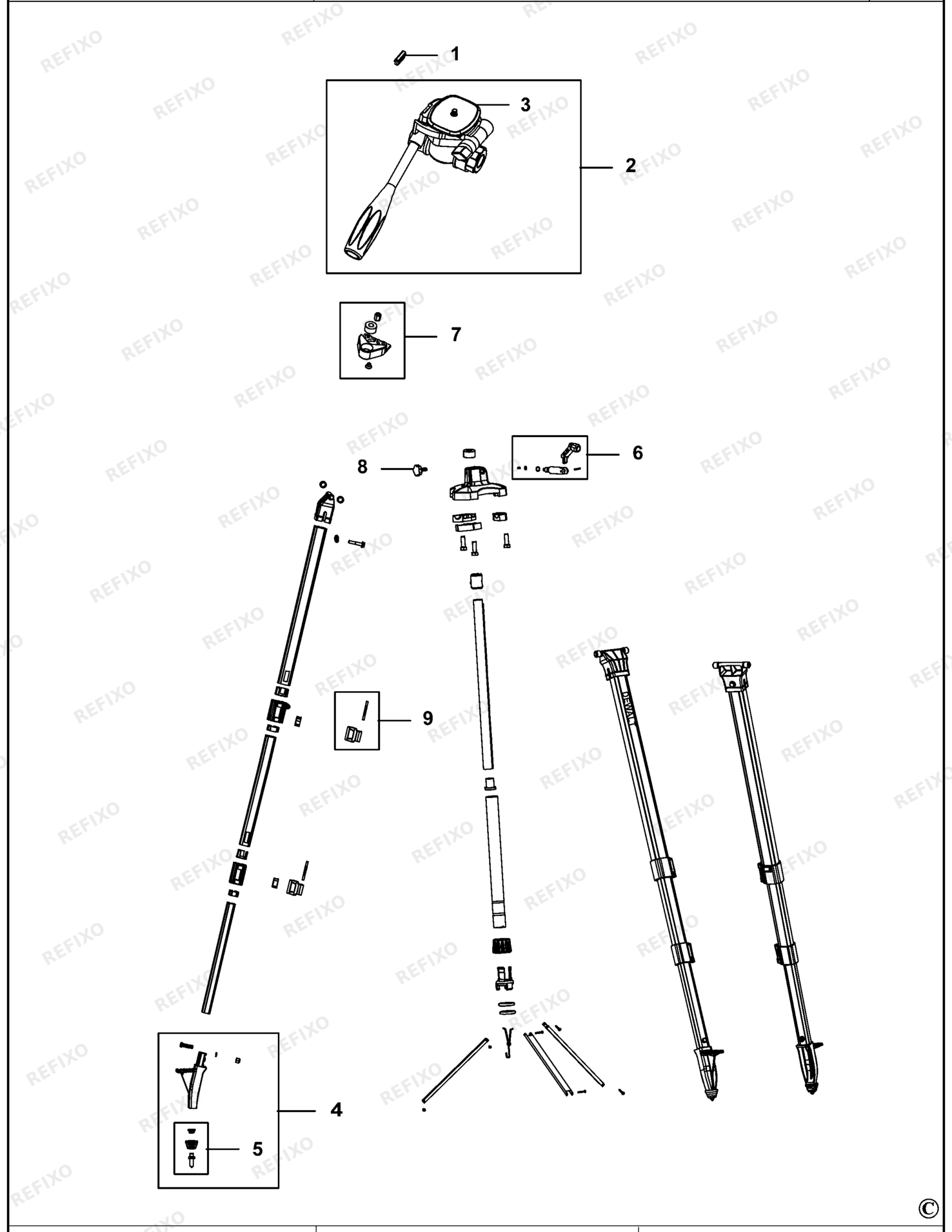 Деталировка DeWalt DE0733-XJ TYPE 2 STATIV DE0733-XJ DE0733 — схема запчастей в разборе