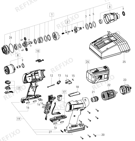 Деталировка Festool TI 15 Basic - аккумуляторный -Schlagschrauber 564499 — схема запчастей в разборе