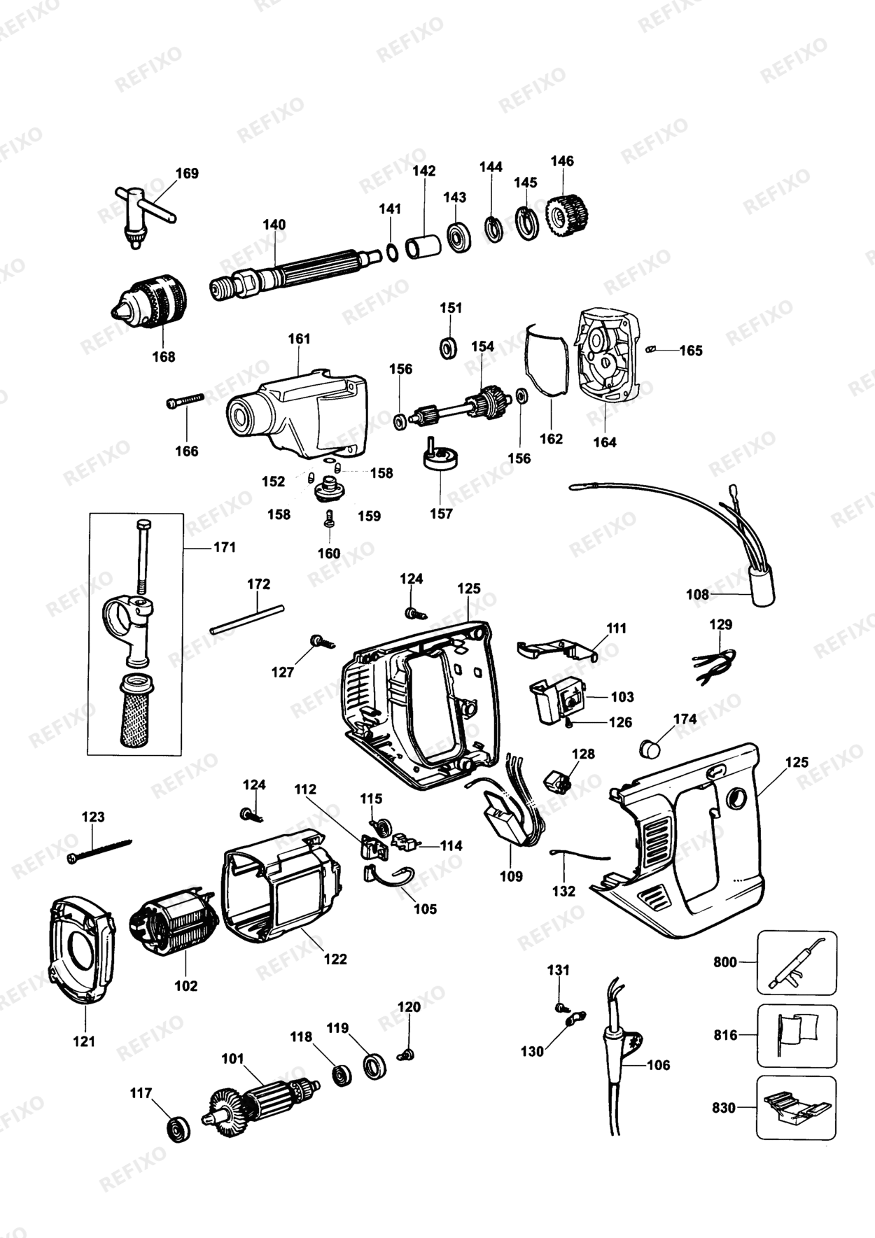 Деталировка DeWalt DW516-LX TYPE 1 BOHRER DW516-LX DW516 — схема запчастей в разборе