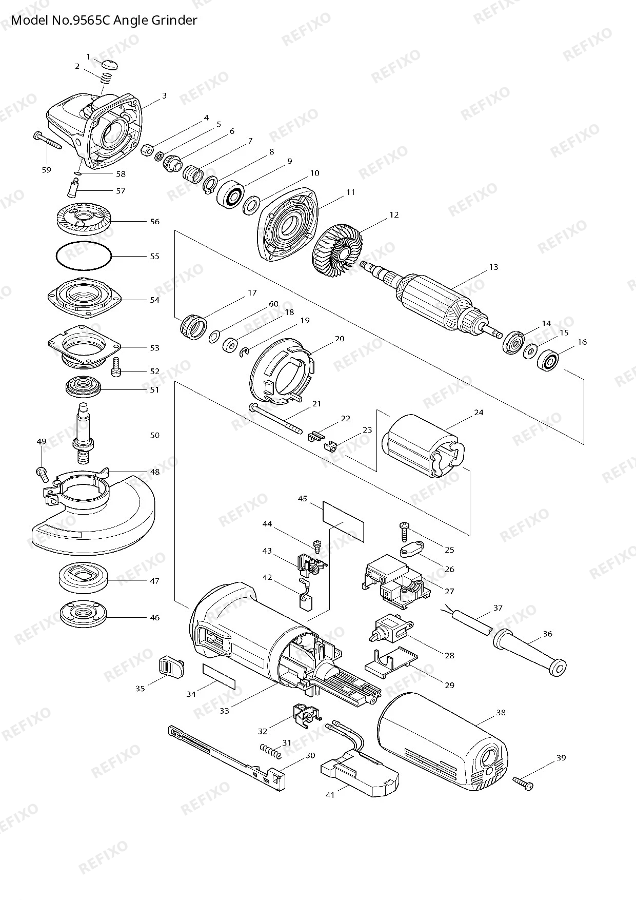 Деталировка MAKITA 9565C — схема запчастей в разборе