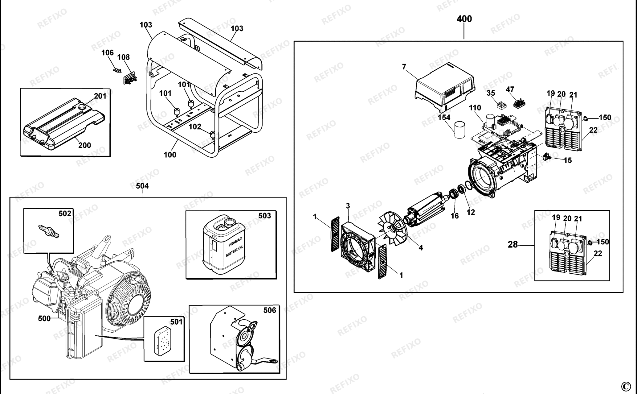 Деталировка DeWalt PE652THI00W-XJ TYPE 1 GENERATOR PE652THI00W-XJ PE652THI00W — схема запчастей в разборе