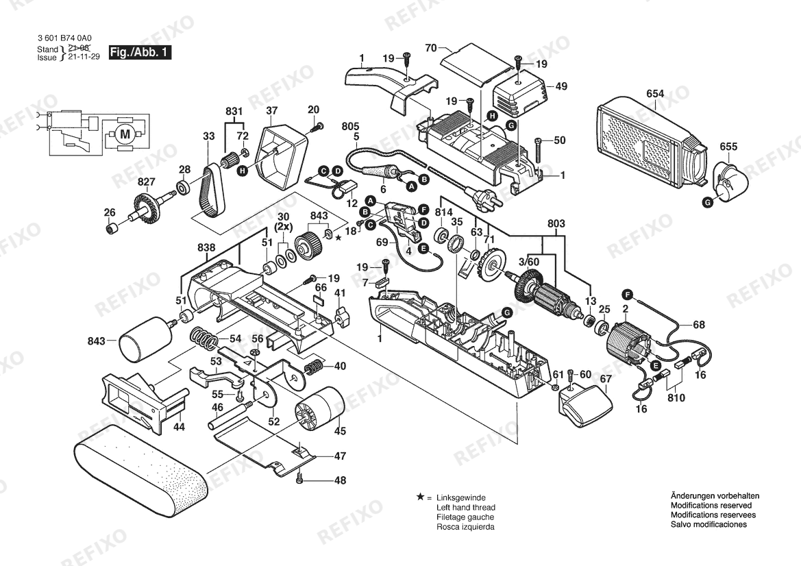 Деталировка Bosch Ленточная шлифмашина GBS 75 A | 230 V | 026 - AS (3 601 B74 0A0) — схема запчастей в разборе