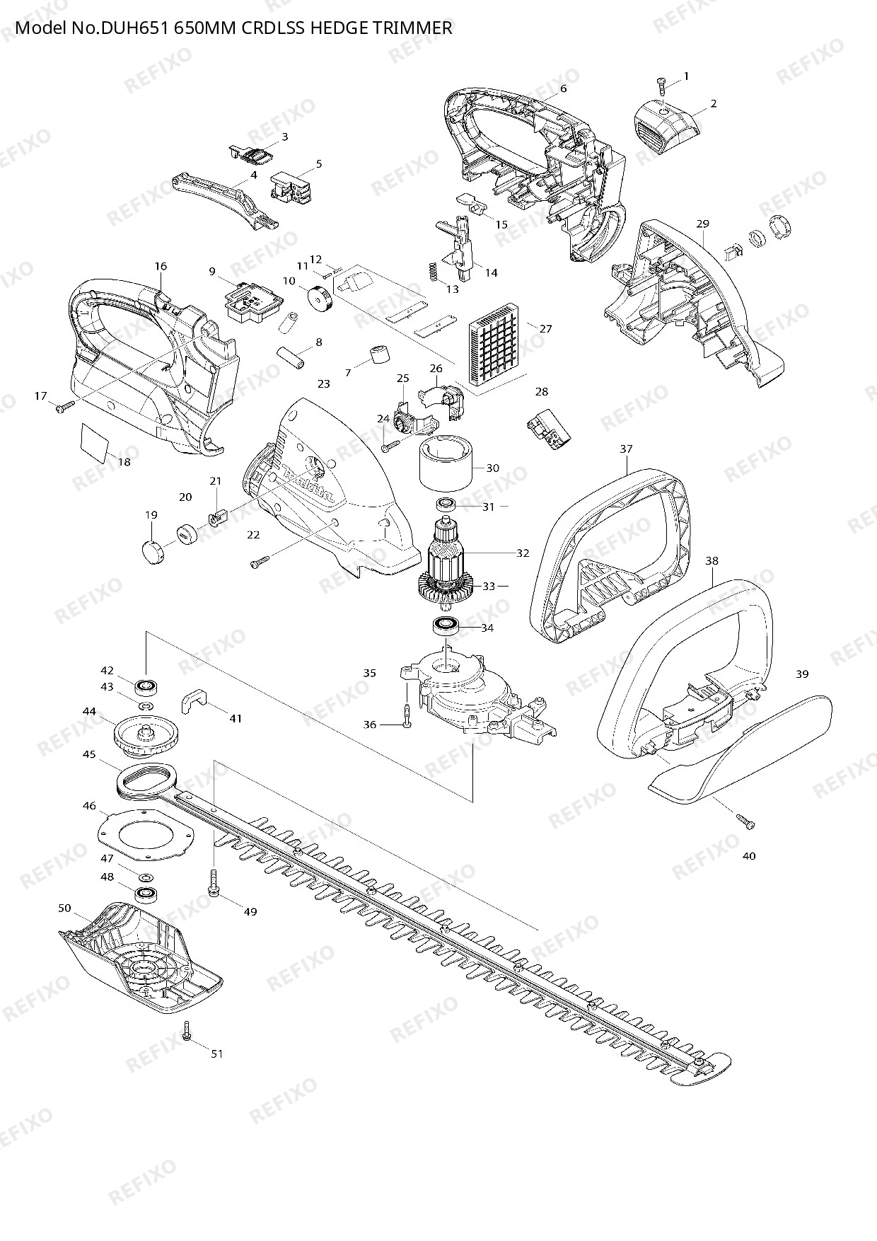 Деталировка MAKITA DUH651 — схема запчастей в разборе
