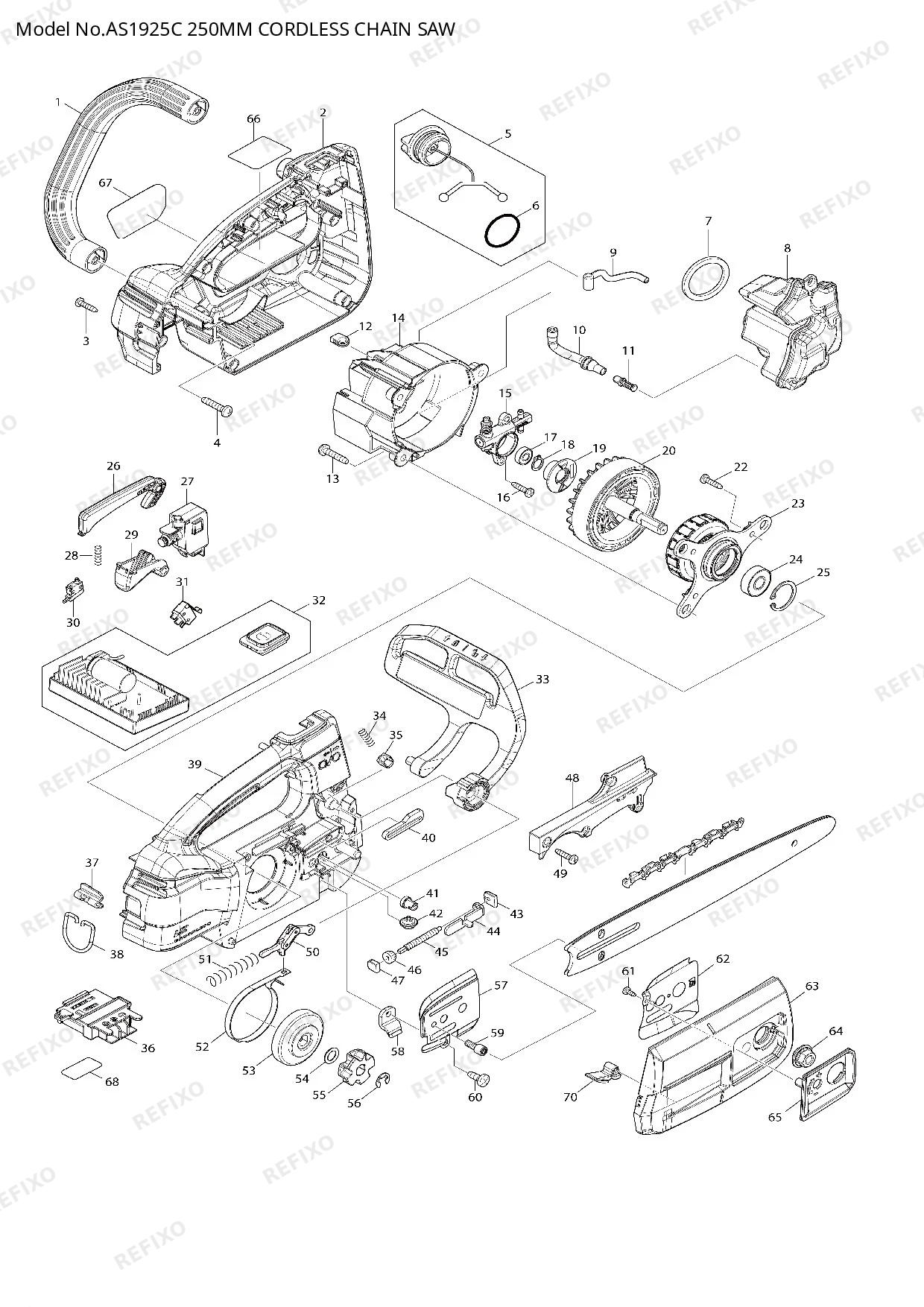 Деталировка MAKITA AS1925C — схема запчастей в разборе