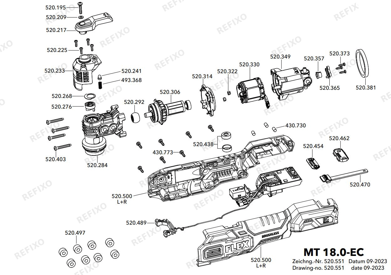 Деталировка Flex MT 18.0 EC5.0 набор — схема запчастей в разборе