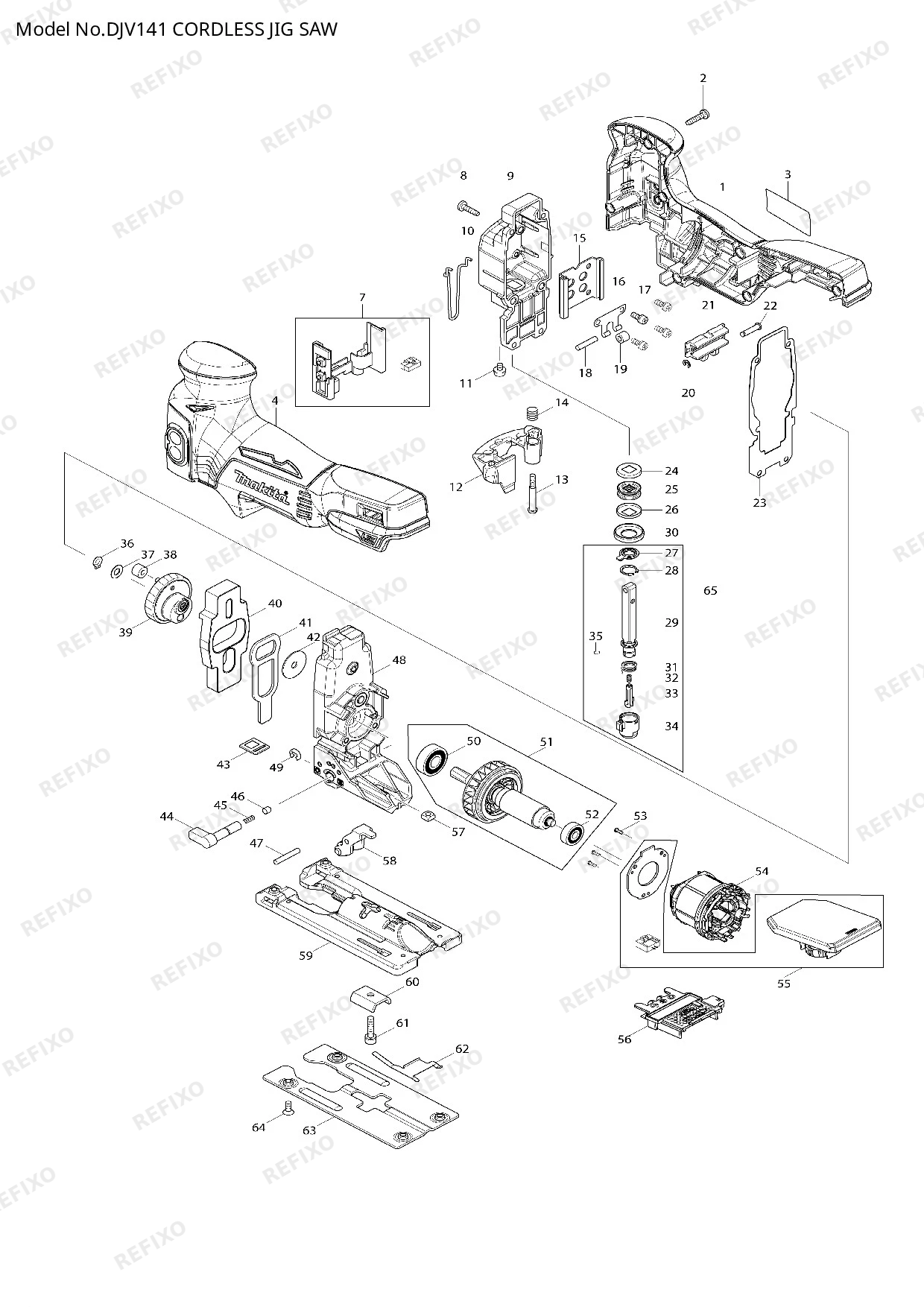 Деталировка MAKITA DJV141 — схема запчастей в разборе