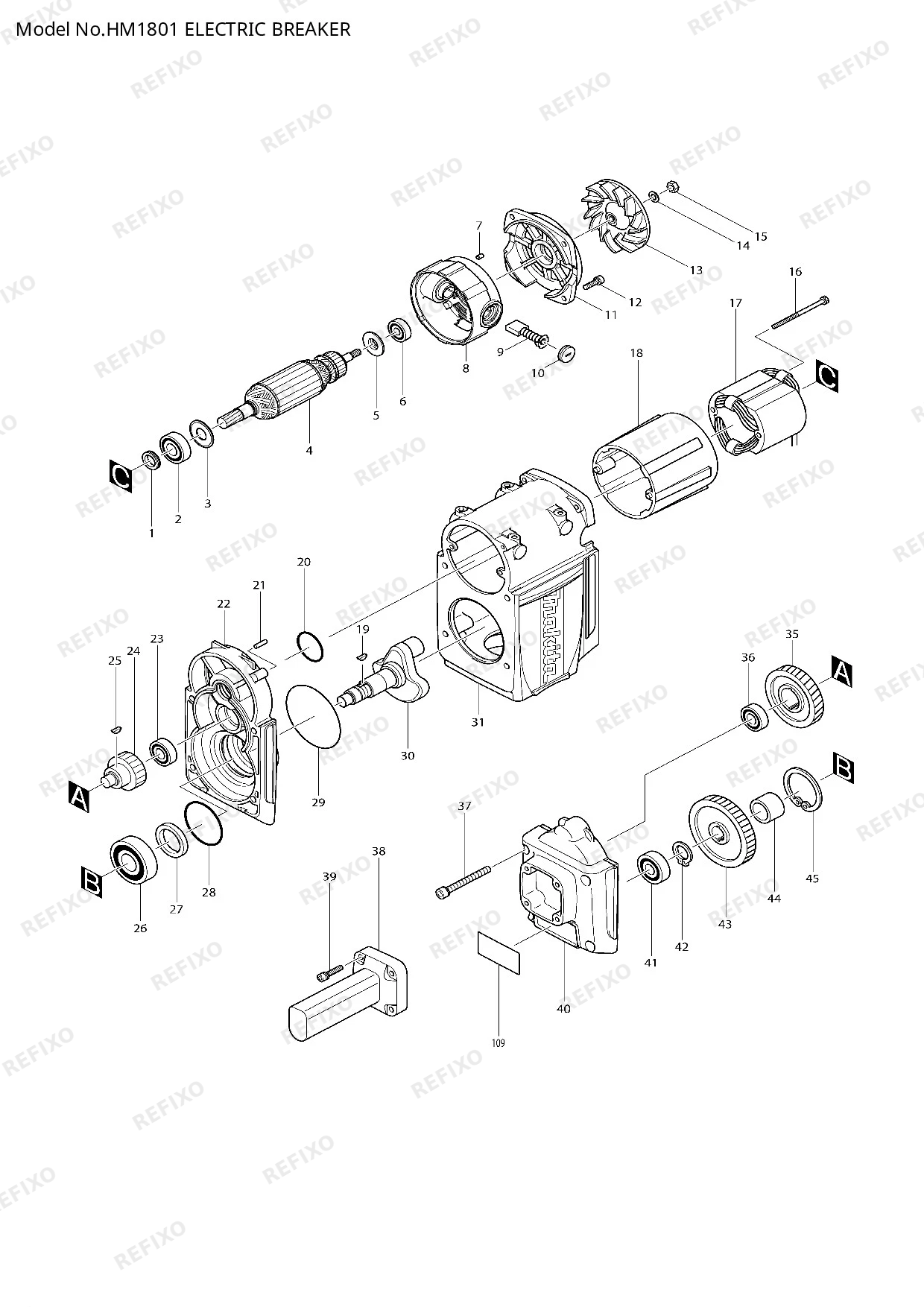 Деталировка MAKITA HM1801 — схема запчастей в разборе