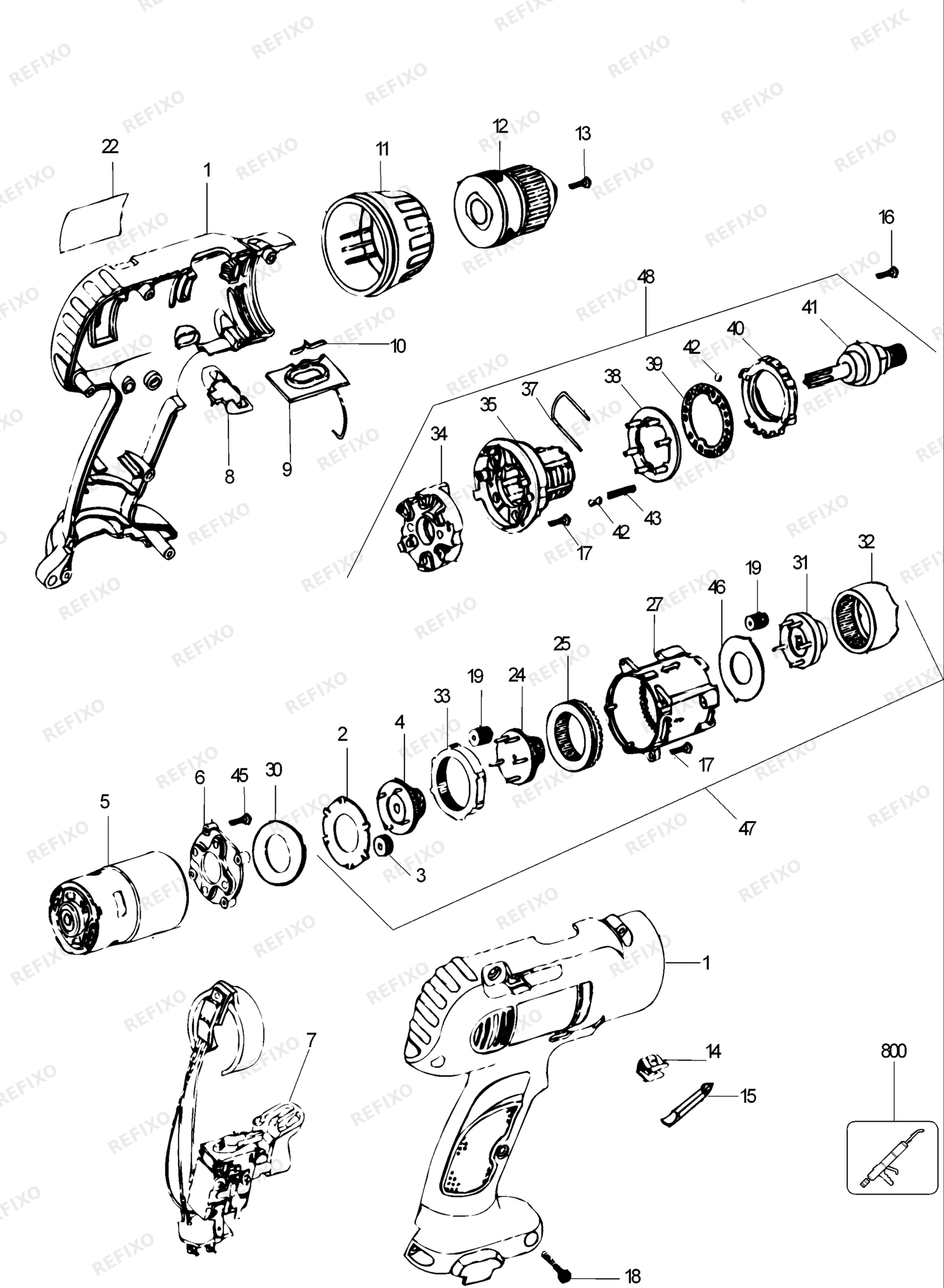 Деталировка DeWalt DW952K-XJ TYPE 2 - US аккумуляторный - дрель DW952K-XJ DW952K — схема запчастей в разборе