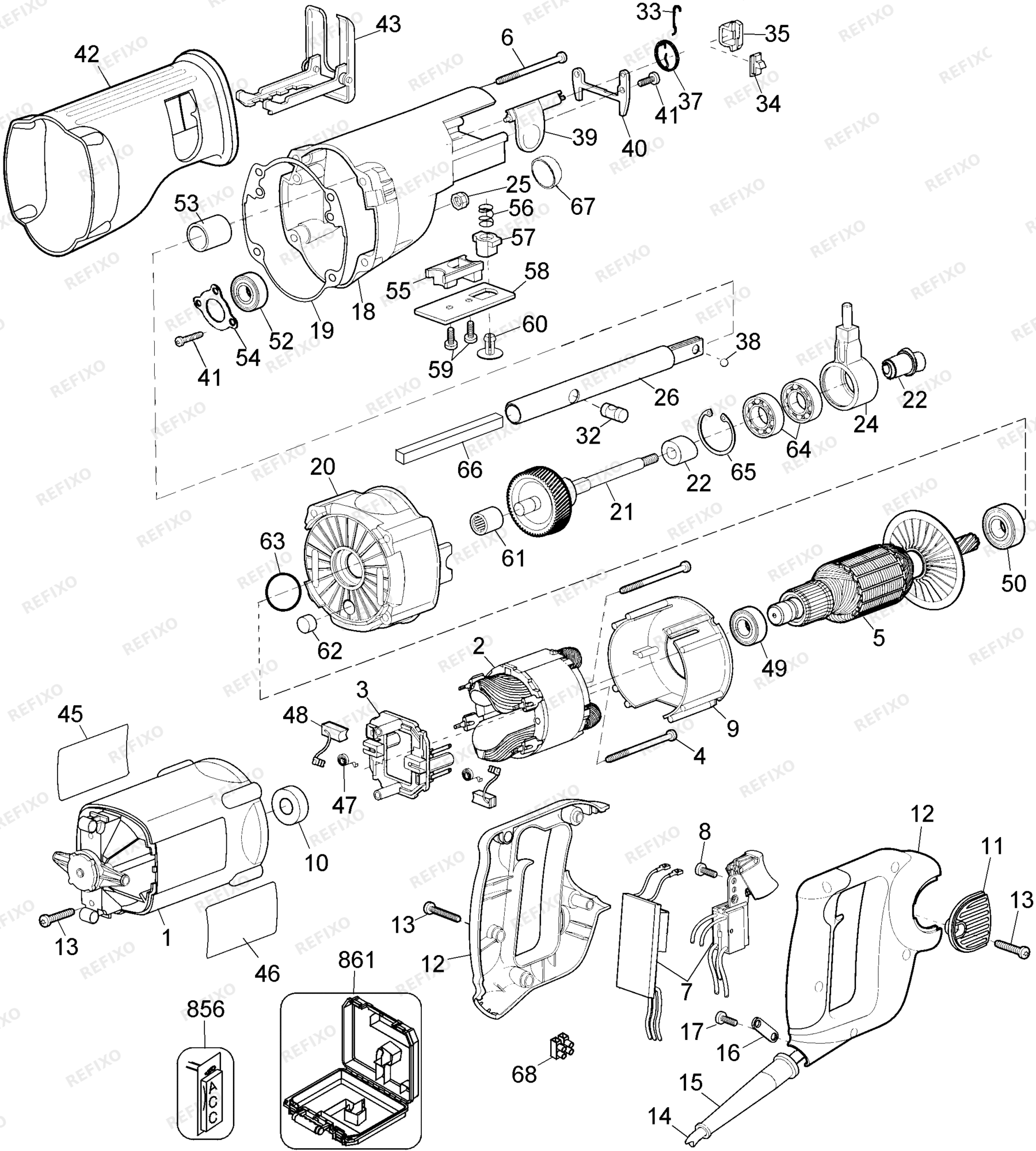 Деталировка DeWalt TS812EK-QS TYPE 1 CUTSAW TS812EK-QS TS812EK — схема запчастей в разборе