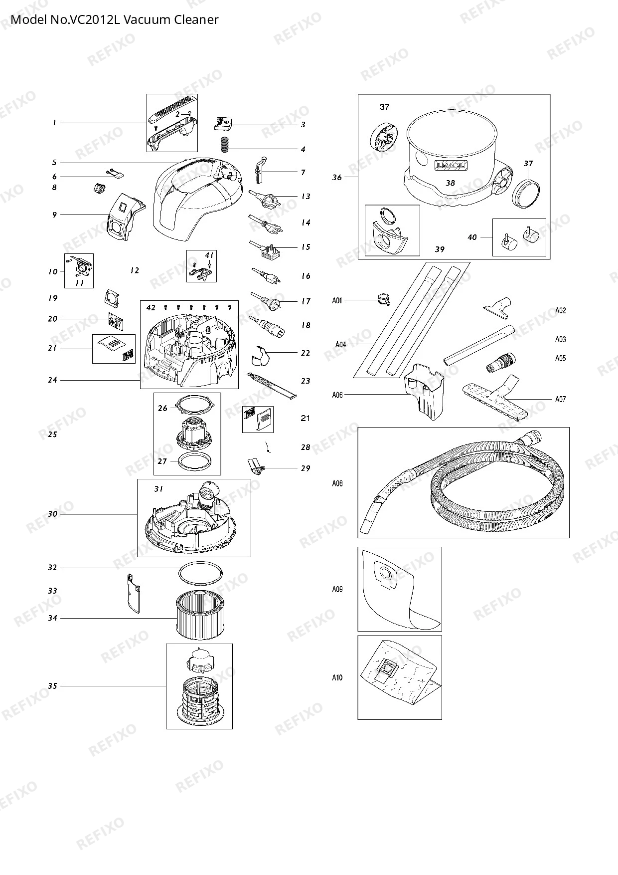 Деталировка MAKITA VC2012L — схема запчастей в разборе
