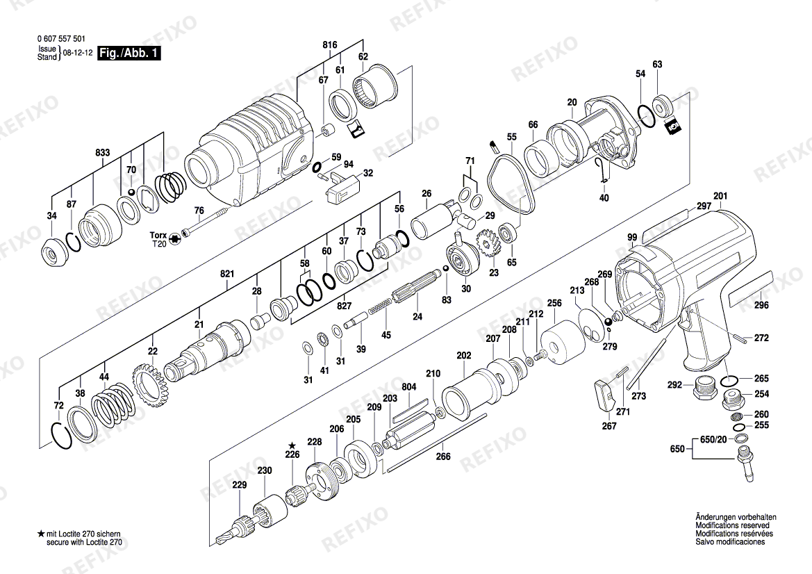 Деталировка Bosch Перфоратор DBH 740 R (0 607 557 501) — схема запчастей в разборе