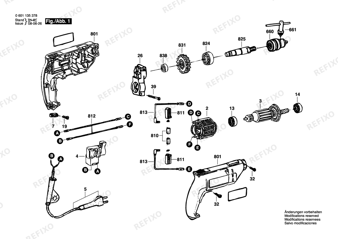 Деталировка Bosch Zweigang- дрель BM BRAS | 220 V | 063 - BR (0 601 135 378) — схема запчастей в разборе