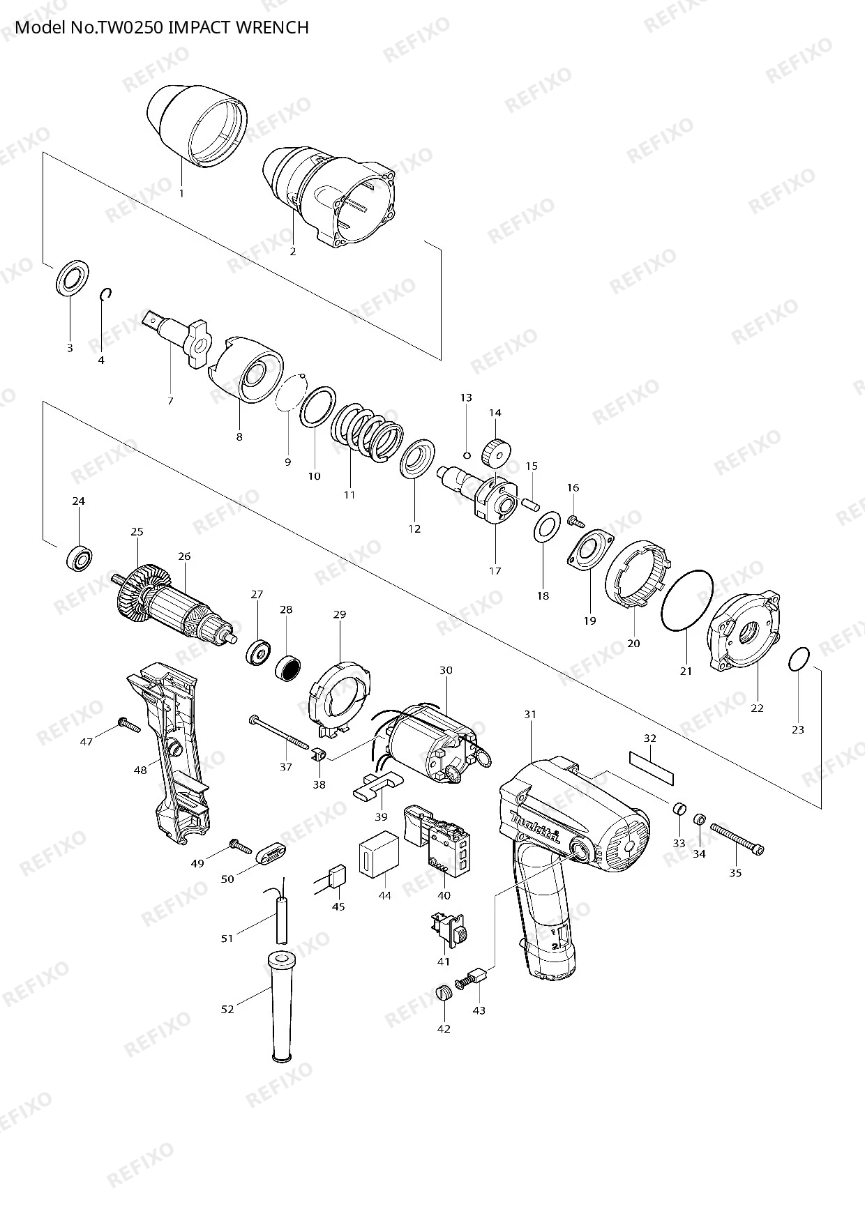 Деталировка MAKITA TW0250 — схема запчастей в разборе