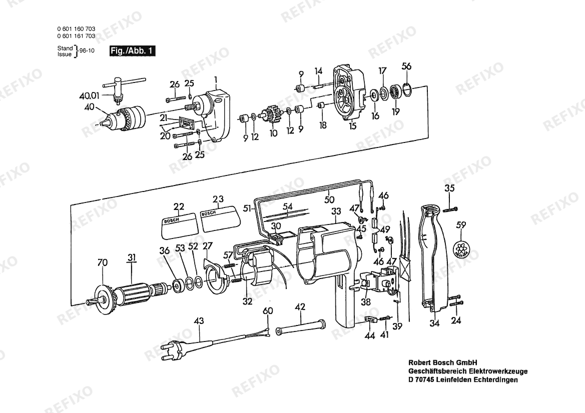 Деталировка Bosch Дрель 601160734 | 115 V | 025 - AMS (0 601 160 734) — схема запчастей в разборе
