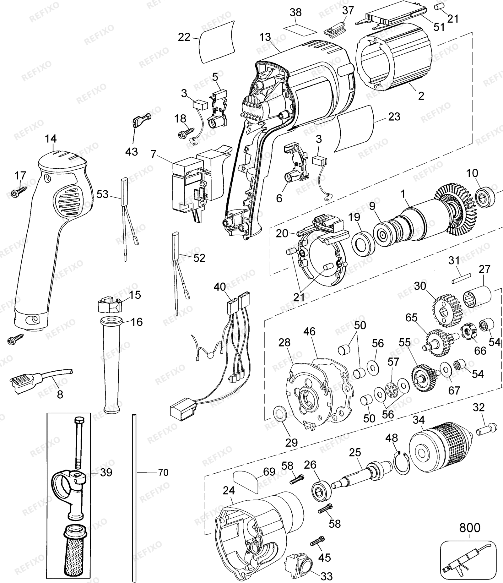 Деталировка DeWalt DW248-QS TYPE A2 BOHRER DW248-QS DW248 — схема запчастей в разборе