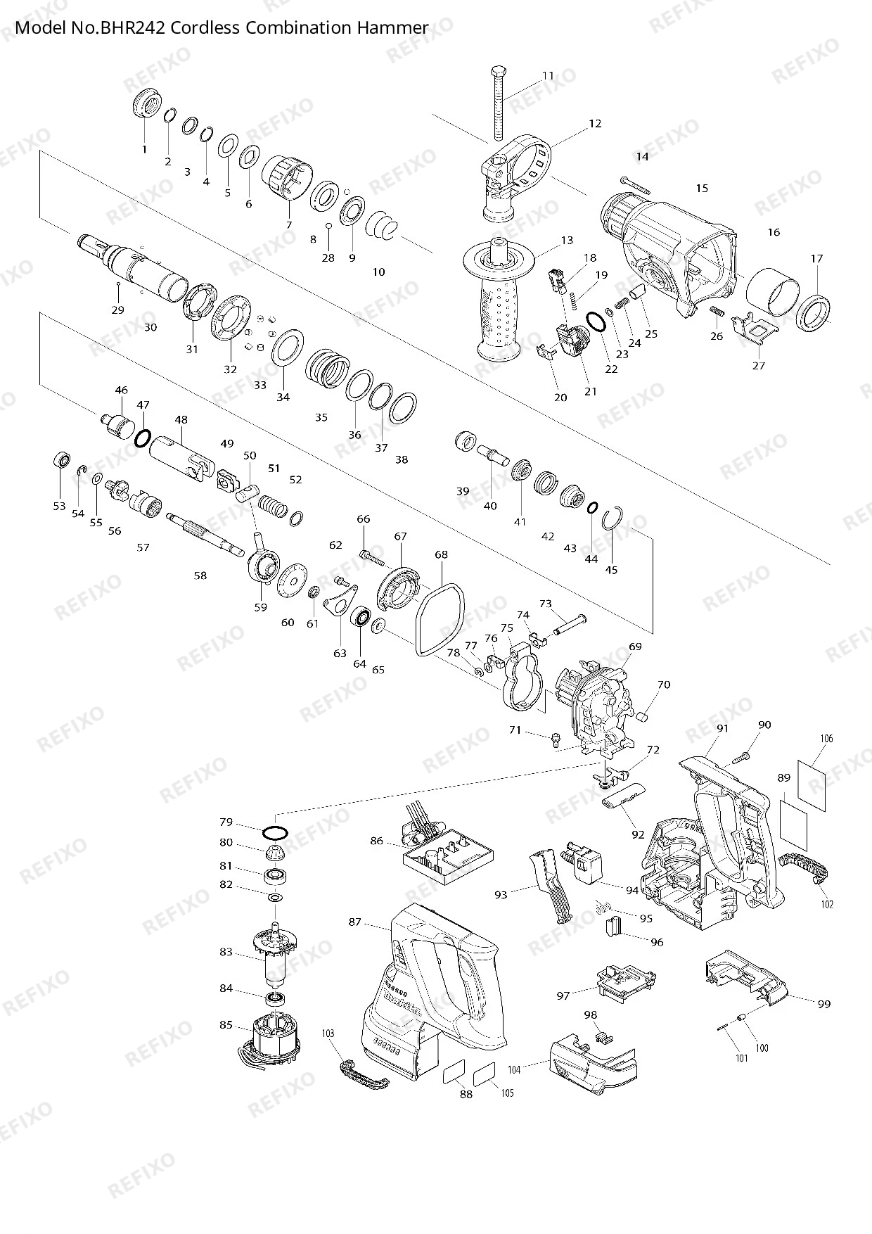 Деталировка MAKITA BHR242 — схема запчастей в разборе