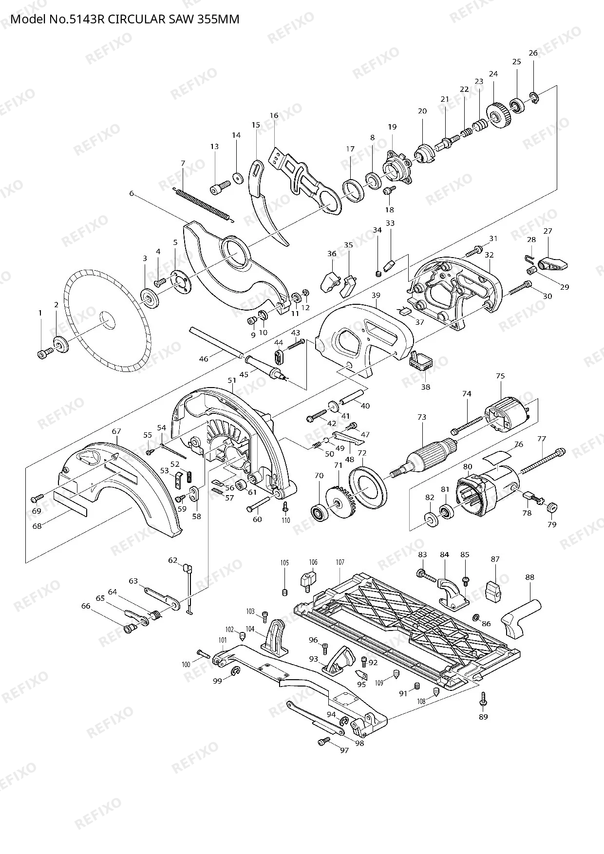 Деталировка MAKITA 5143R — схема запчастей в разборе