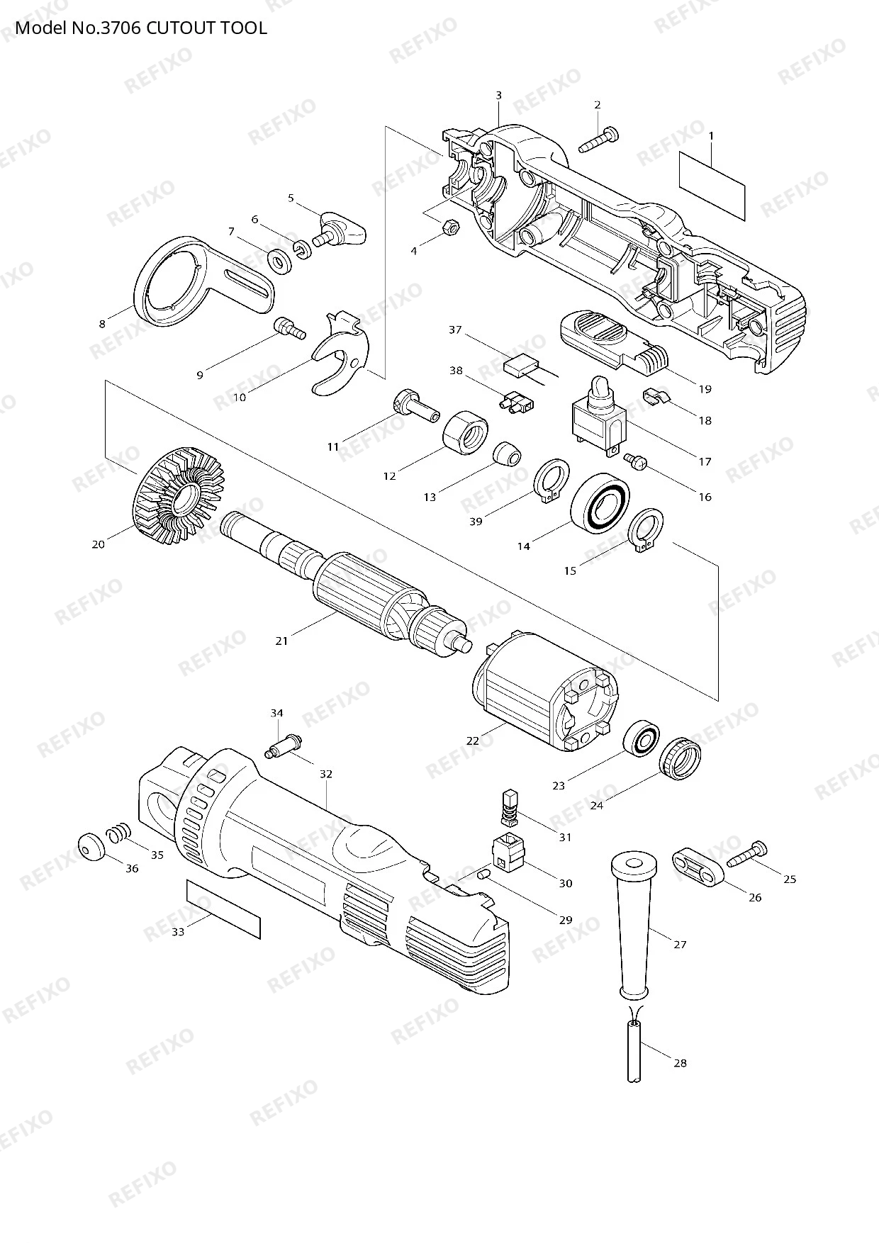 Деталировка MAKITA 3706 — схема запчастей в разборе