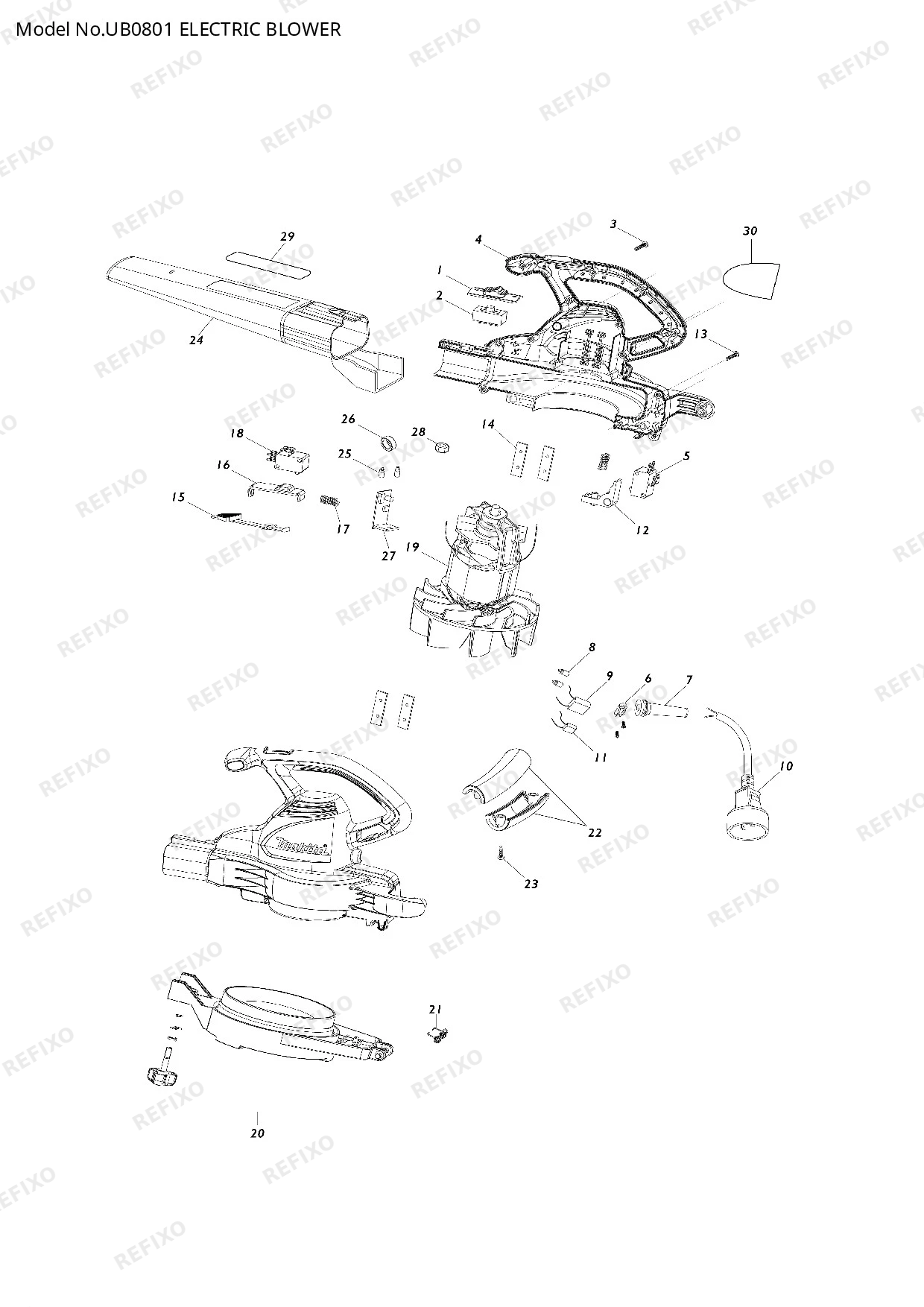 Деталировка MAKITA UB0801 — схема запчастей в разборе